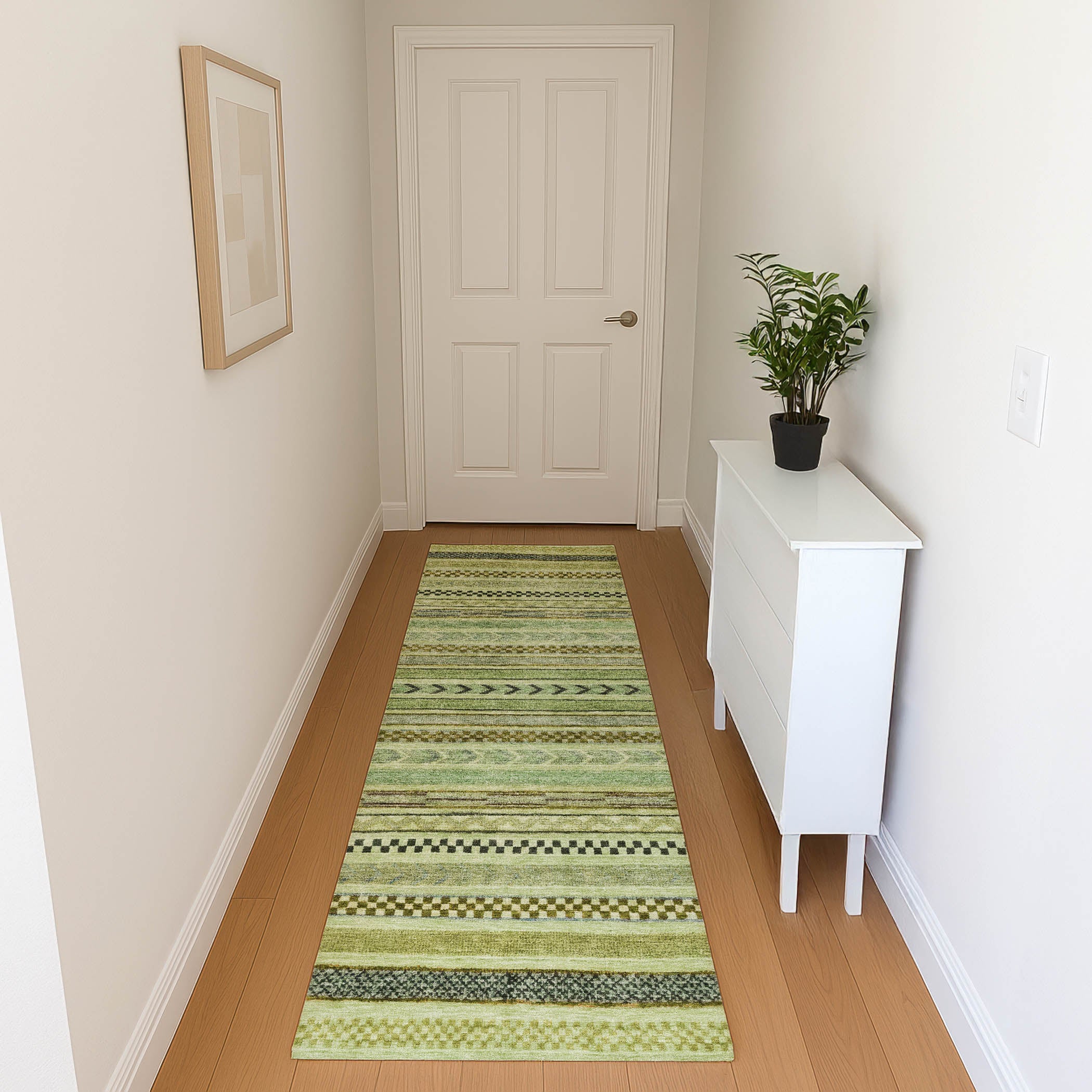 Sarajevo Machine Washable Transitional Aloe Green Rug 2'3" x 7'6" #shape_Runner