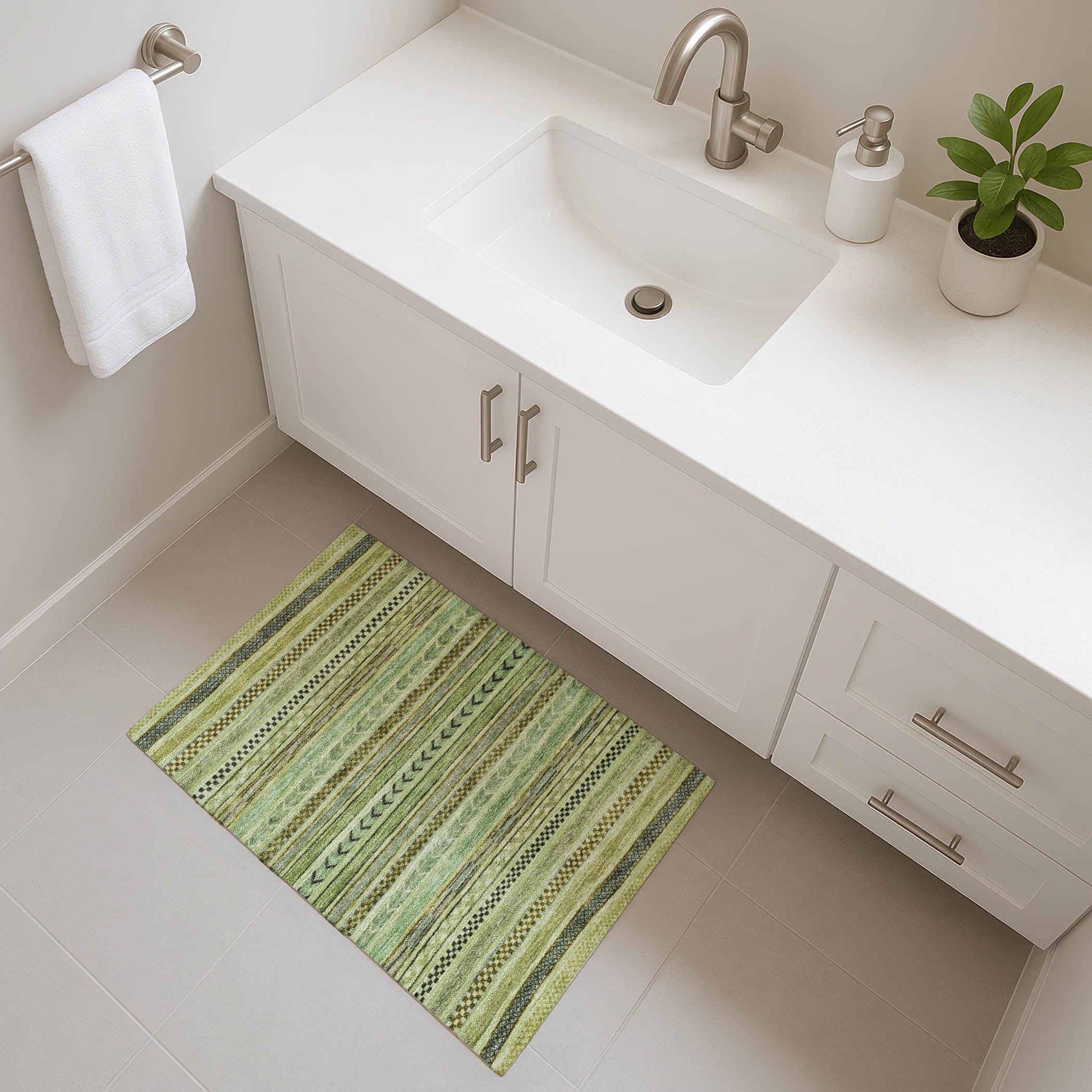 Sarajevo Machine Washable Transitional Aloe Green Rug 1'8" x 2'6" #shape_Rectangle