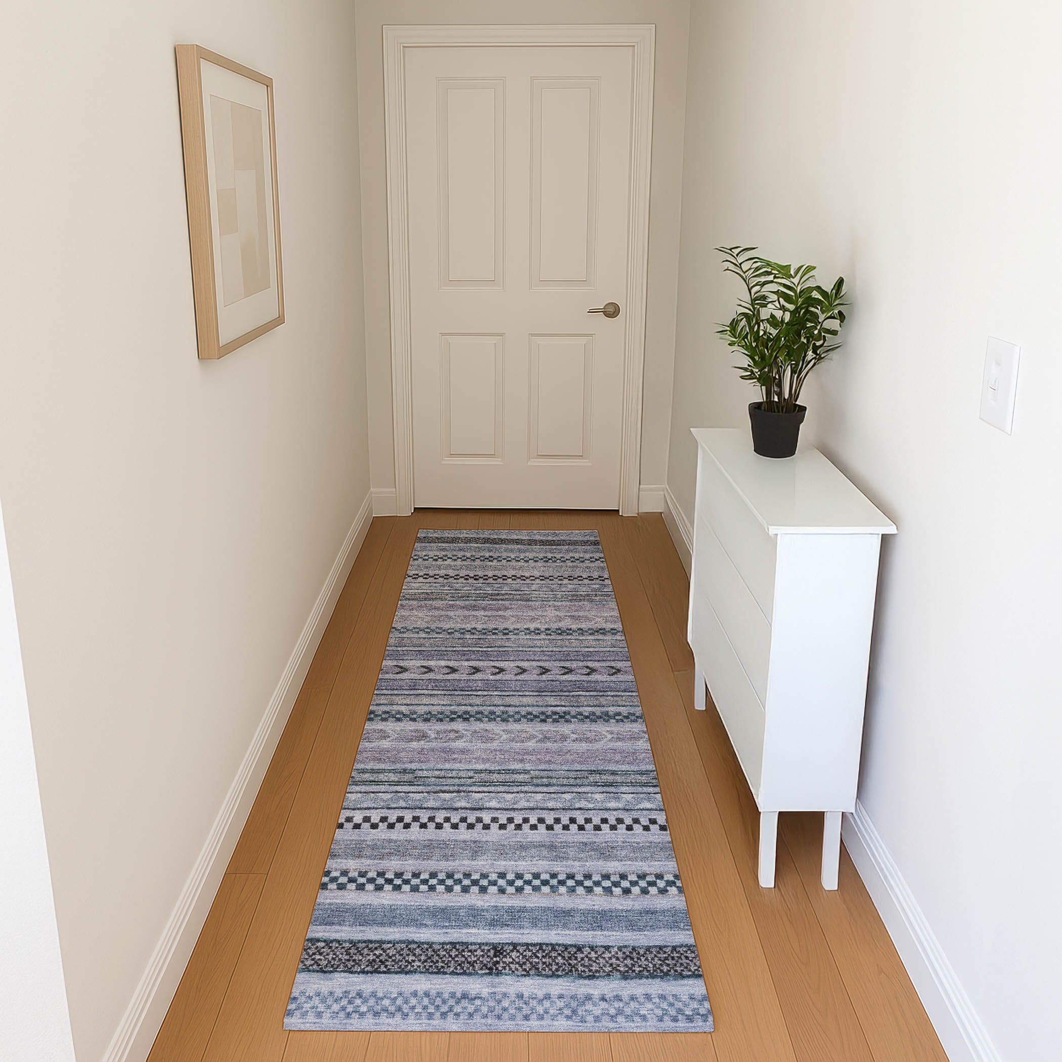 Sarajevo Machine Washable Transitional Blue Rug 2'3" x 7'6" #shape_Runner