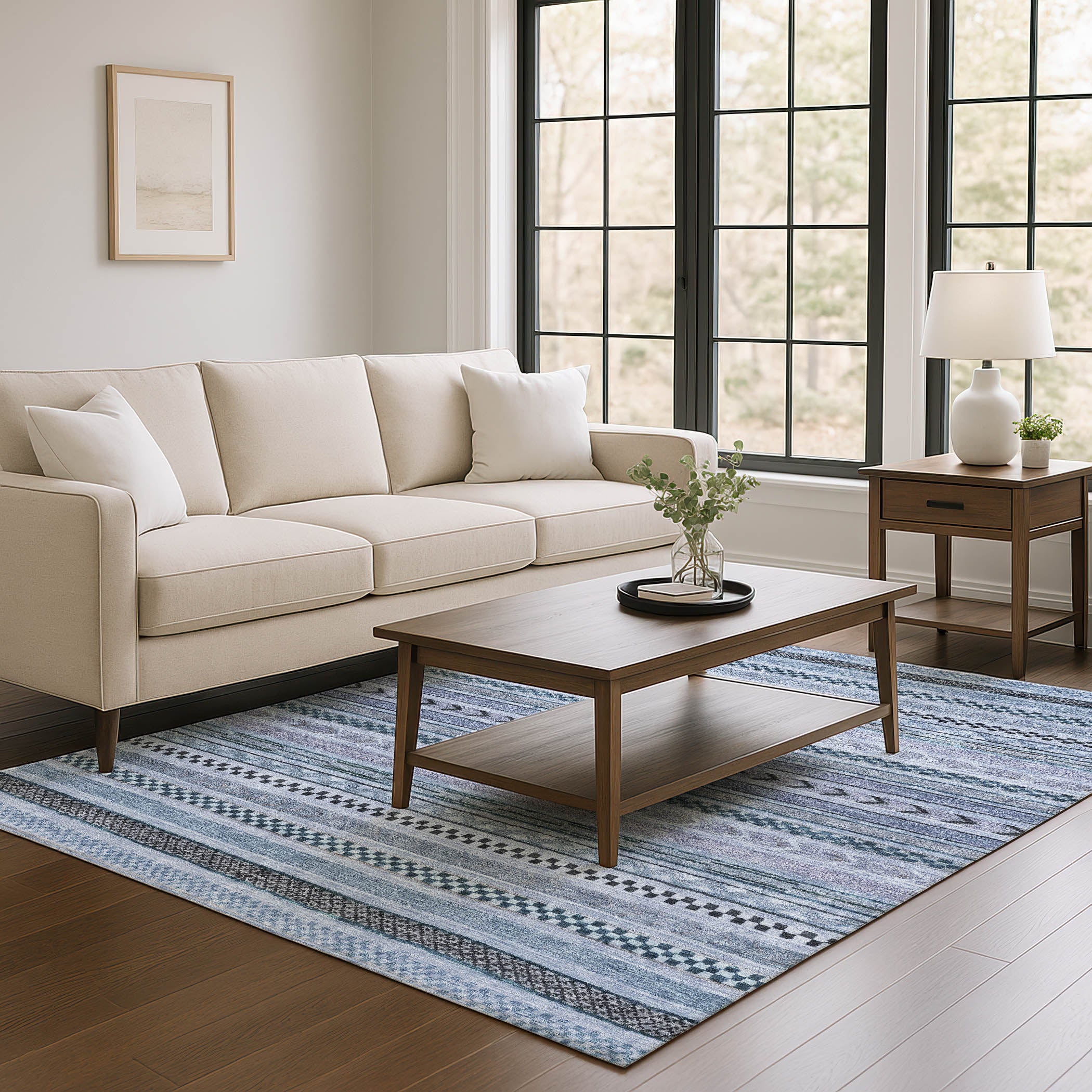 Sarajevo Machine Washable Transitional Blue Rug 2'6" x 3'10" #shape_Rectangle