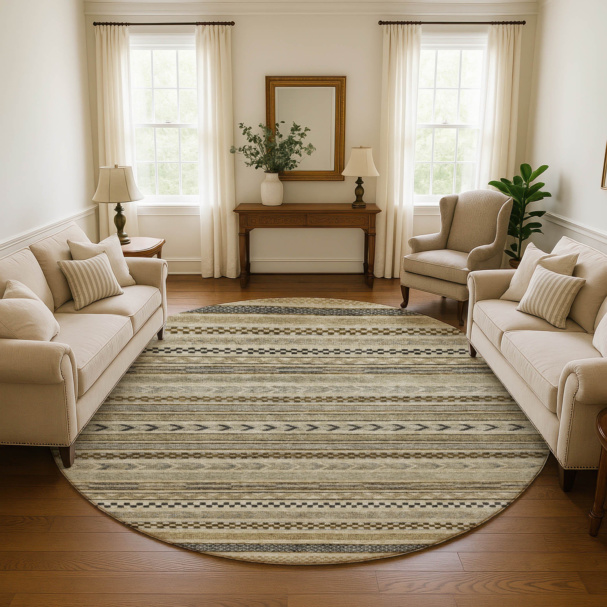 Sarajevo Machine Washable Transitional Chocolate Brown Rug 8' x 8' #shape_Round