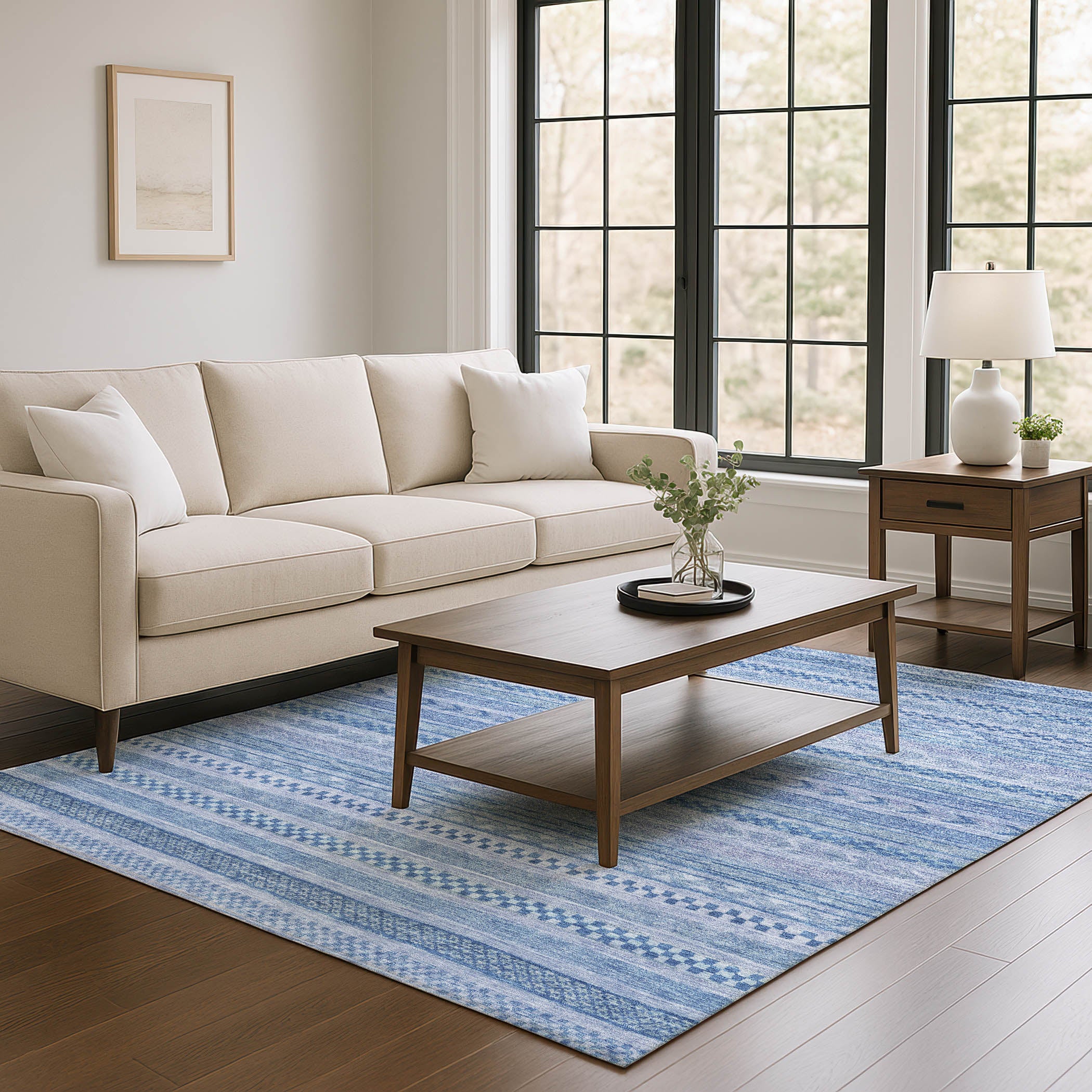 Sarajevo Machine Washable Transitional Denim Blue Rug 2'6" x 3'10" #shape_Rectangle