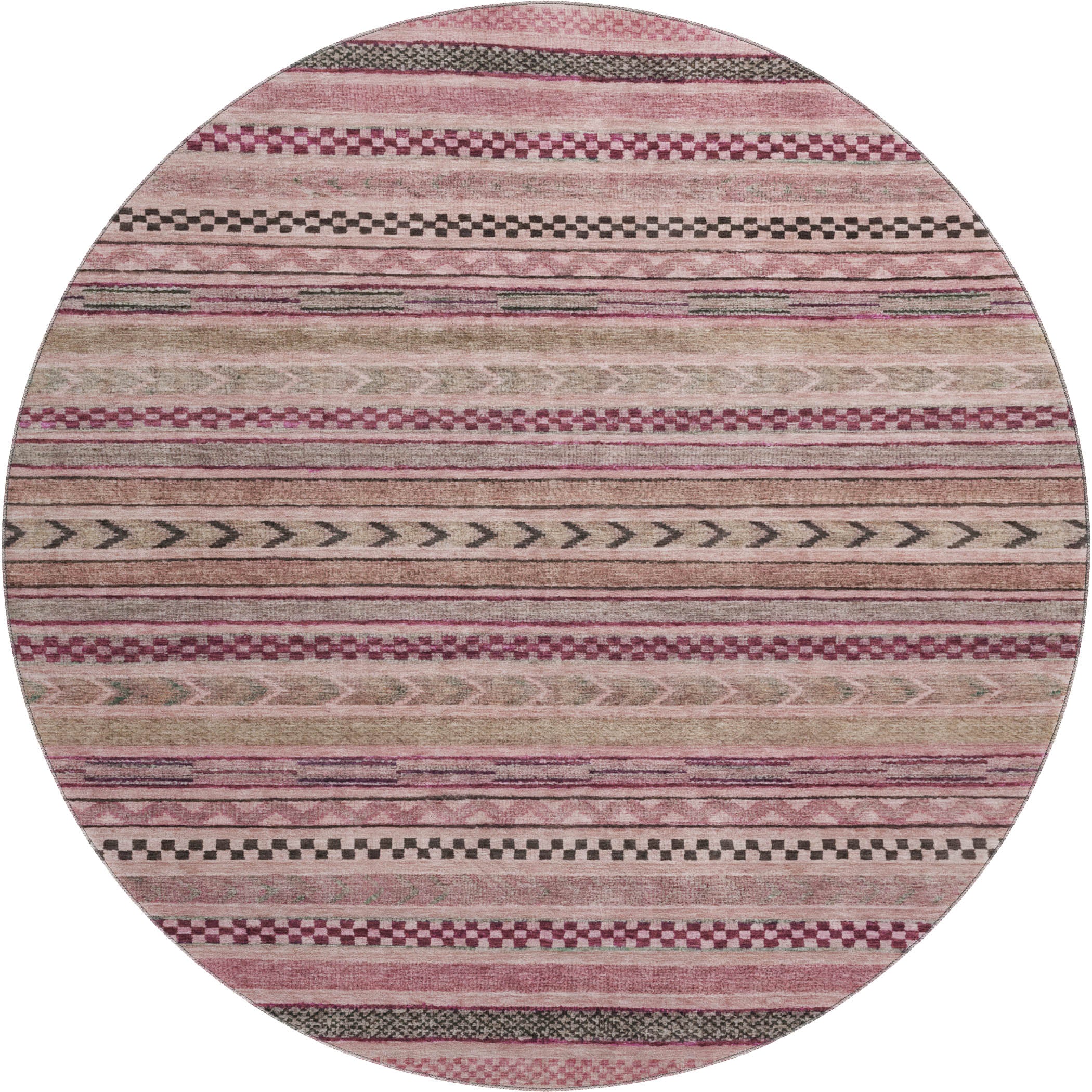 Sarajevo Machine Washable Transitional Pink Rug 8' x 8' #shape_Round