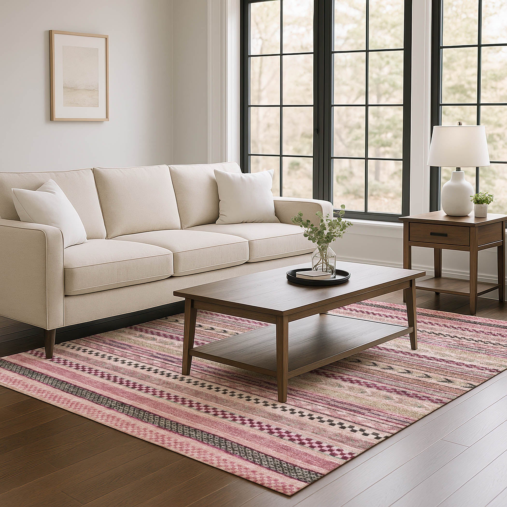 Sarajevo Machine Washable Transitional Pink Rug 2'6" x 3'10" #shape_Rectangle