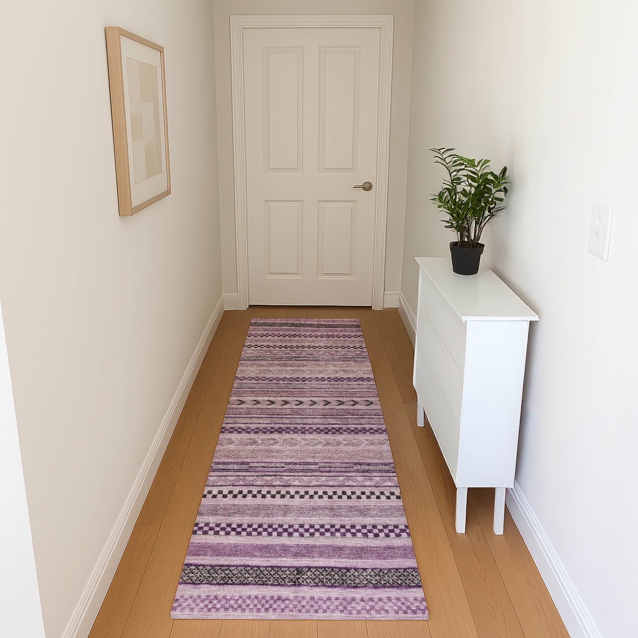 Sarajevo Machine Washable Transitional Plum Purple Rug 2'3" x 7'6" #shape_Runner