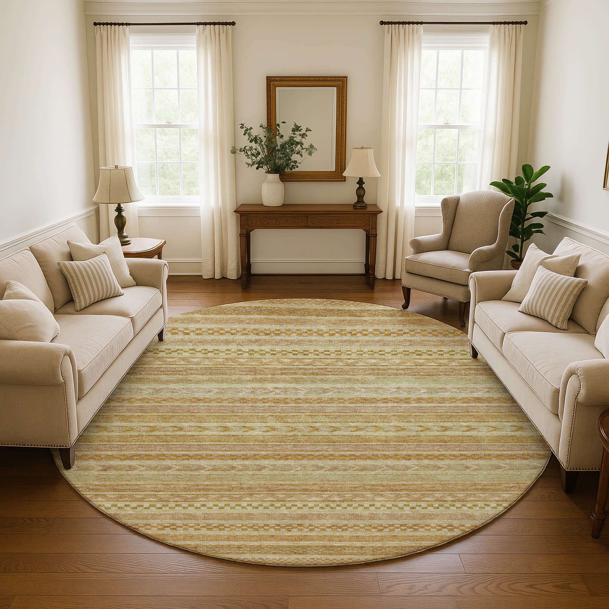 Sarajevo Machine Washable Transitional Salmon Orange Rug 8' x 8' #shape_Round