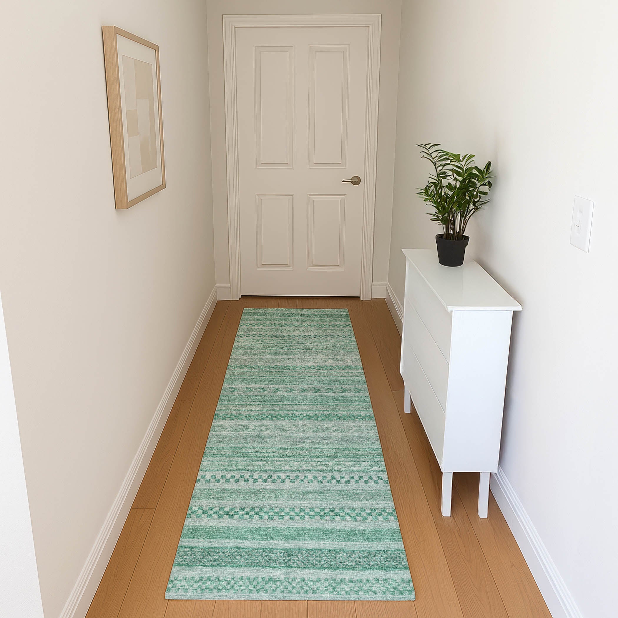 Sarajevo Machine Washable Transitional Turquoise Teal Rug 2'3" x 7'6" #shape_Runner