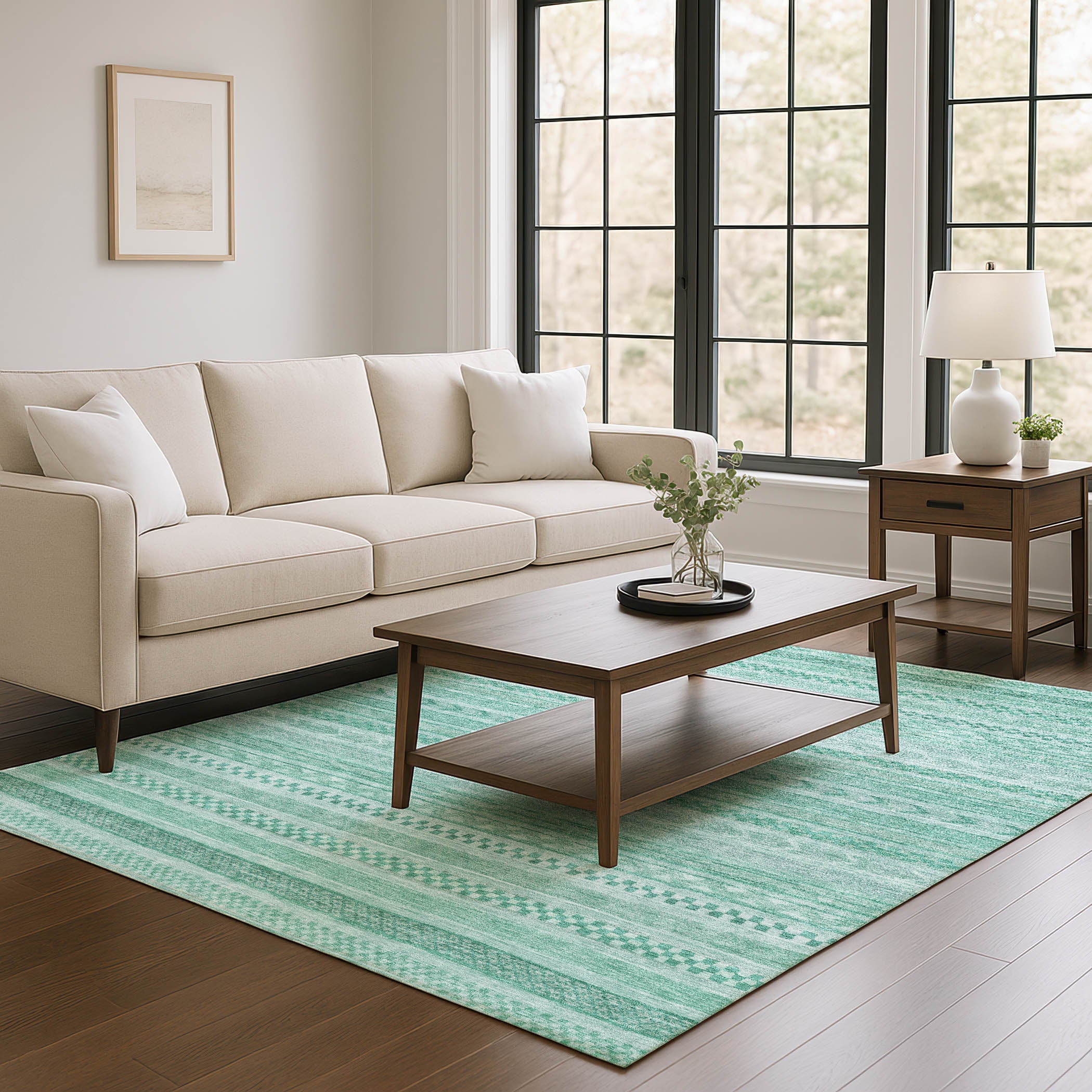 Sarajevo Machine Washable Transitional Turquoise Teal Rug 2'6" x 3'10" #shape_Rectangle