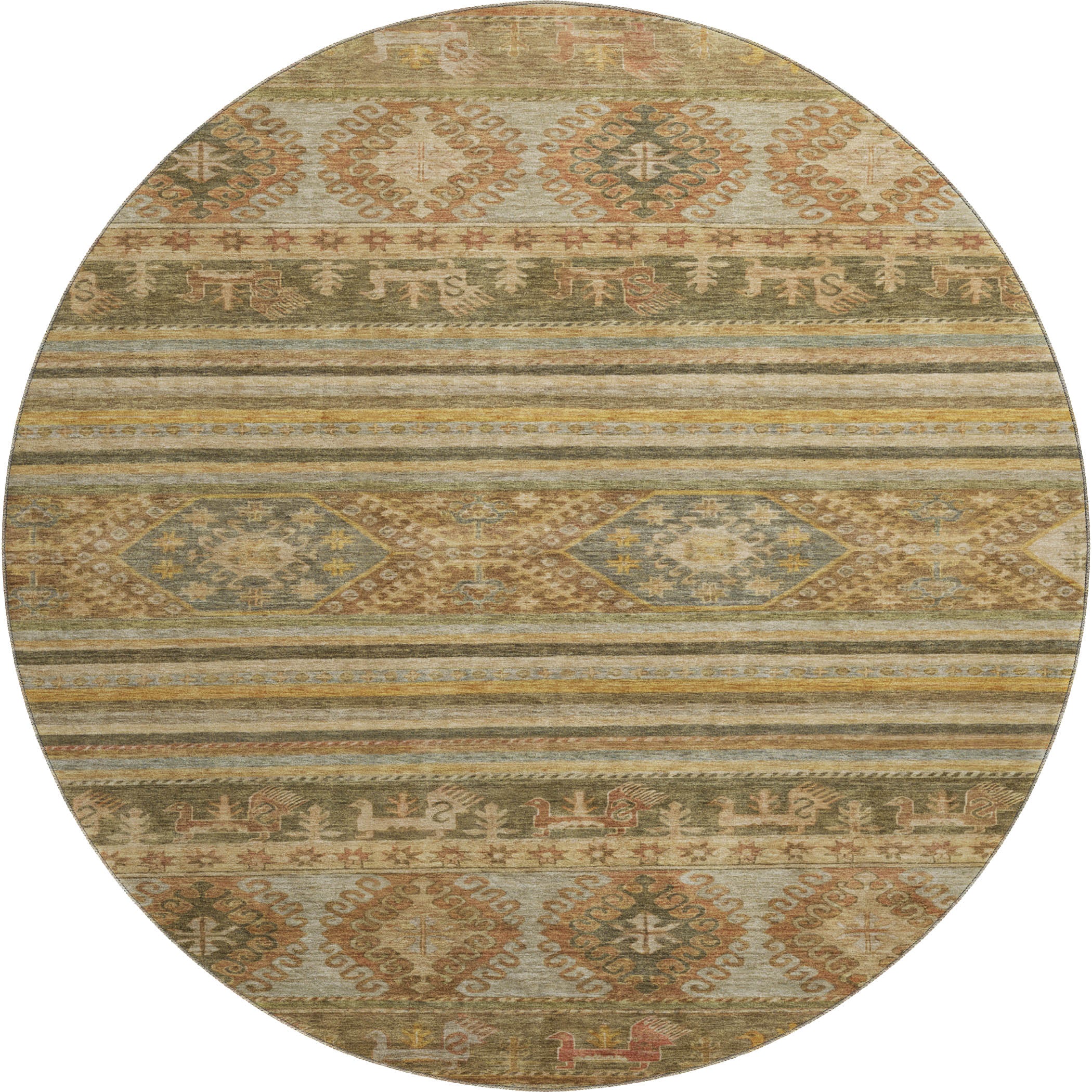 Rome Machine Washable Transitional Beige Brown Rug 8' x 8' #shape_Round