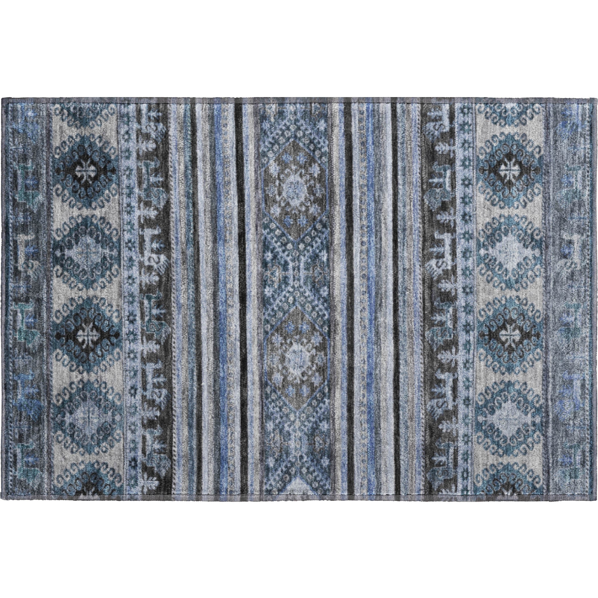 Rome Machine Washable Transitional Blue Rug 1'8" x 2'6" #shape_Rectangle