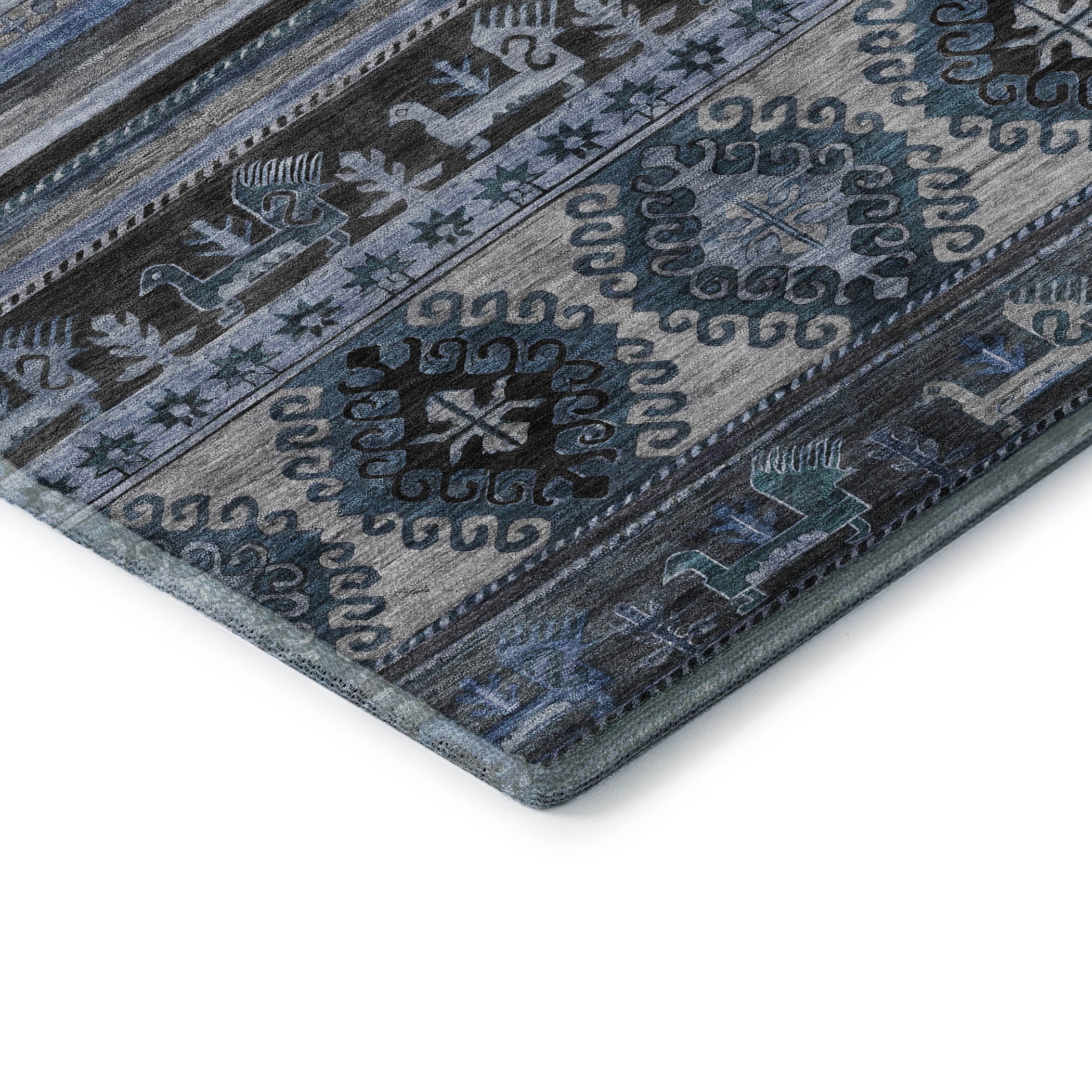 Rome Machine Washable Transitional Blue Rug 1'8" x 2'6" #shape_Rectangle