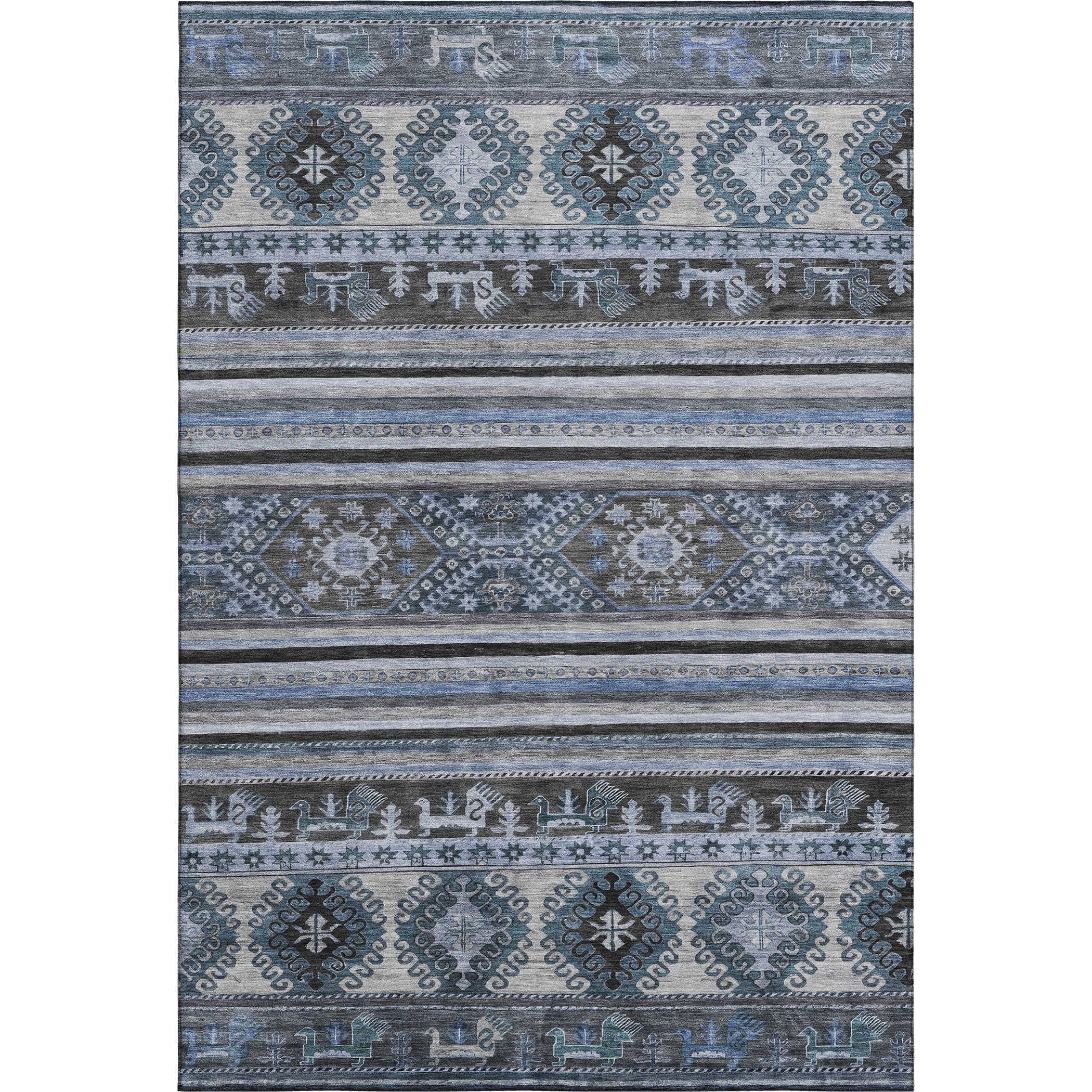 Rome Machine Washable Transitional Blue Rug 2'6" x 3'10" #shape_Rectangle