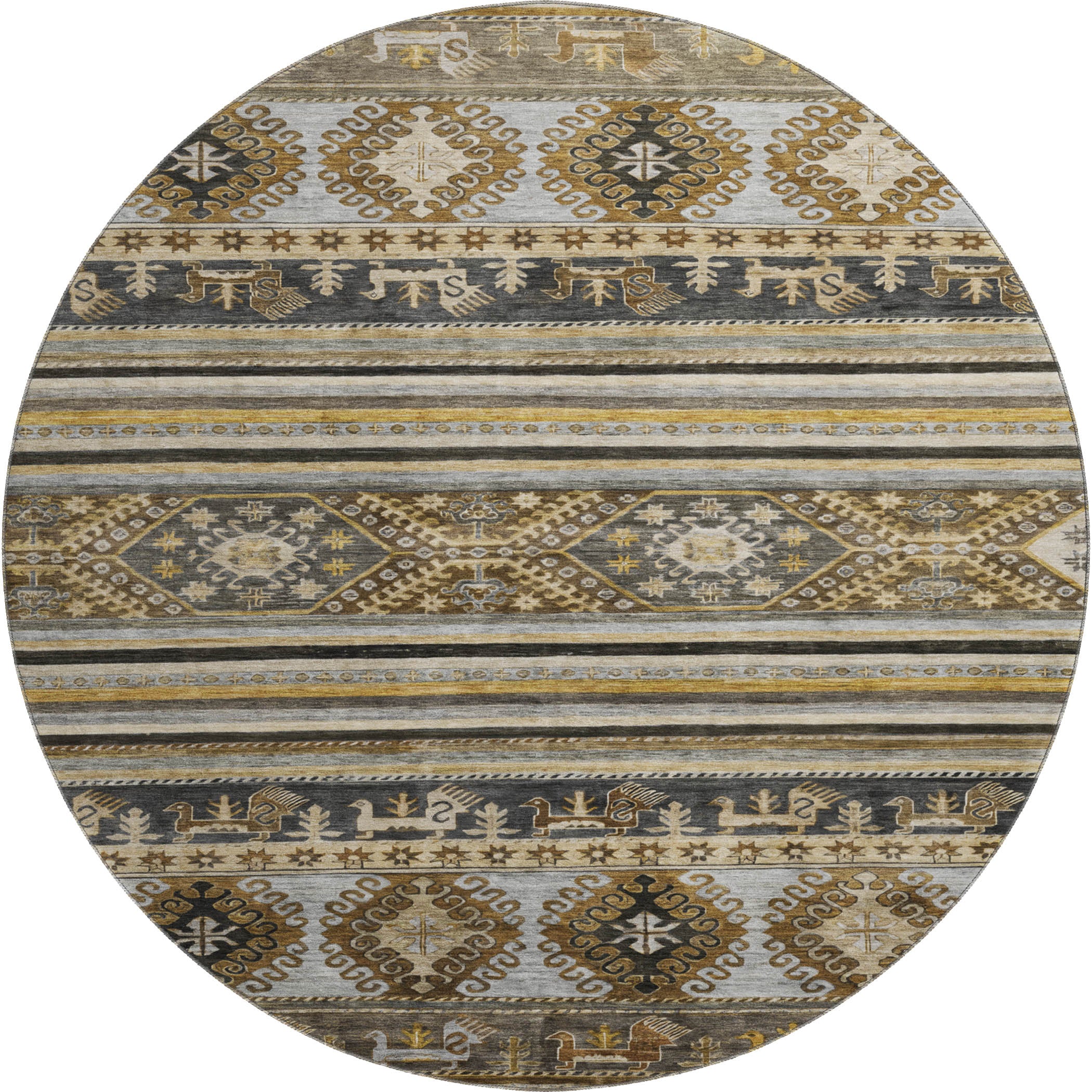 Rome Machine Washable Transitional Chocolate Brown Rug 8' x 8' #shape_Round