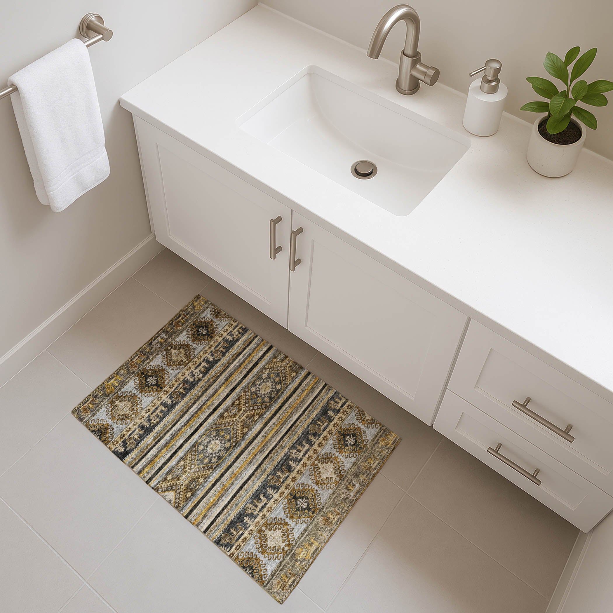 Rome Machine Washable Transitional Chocolate Brown Rug 1'8" x 2'6" #shape_Rectangle