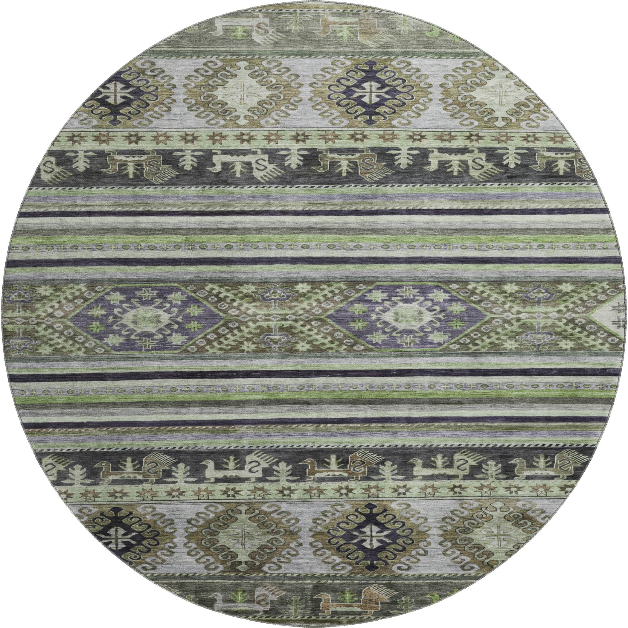 Rome Machine Washable Transitional Fern Green Rug 8' x 8' #shape_Round