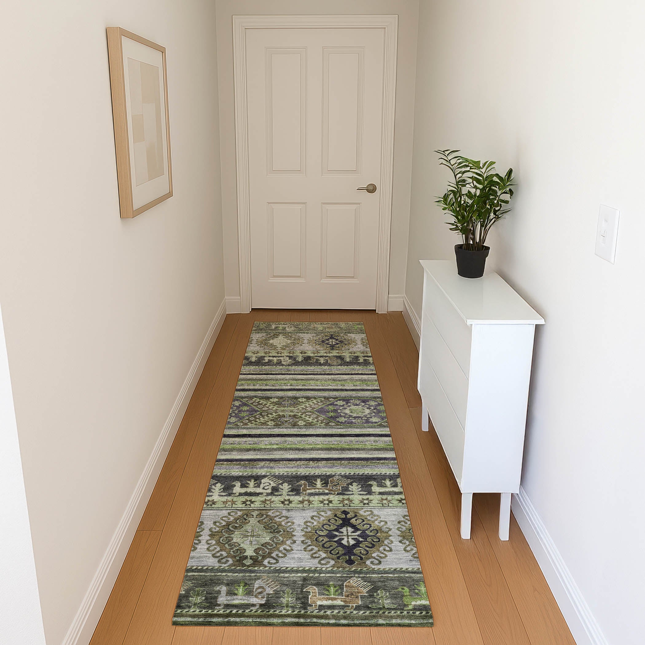 Rome Machine Washable Transitional Fern Green Rug 2'3" x 7'6" #shape_Runner