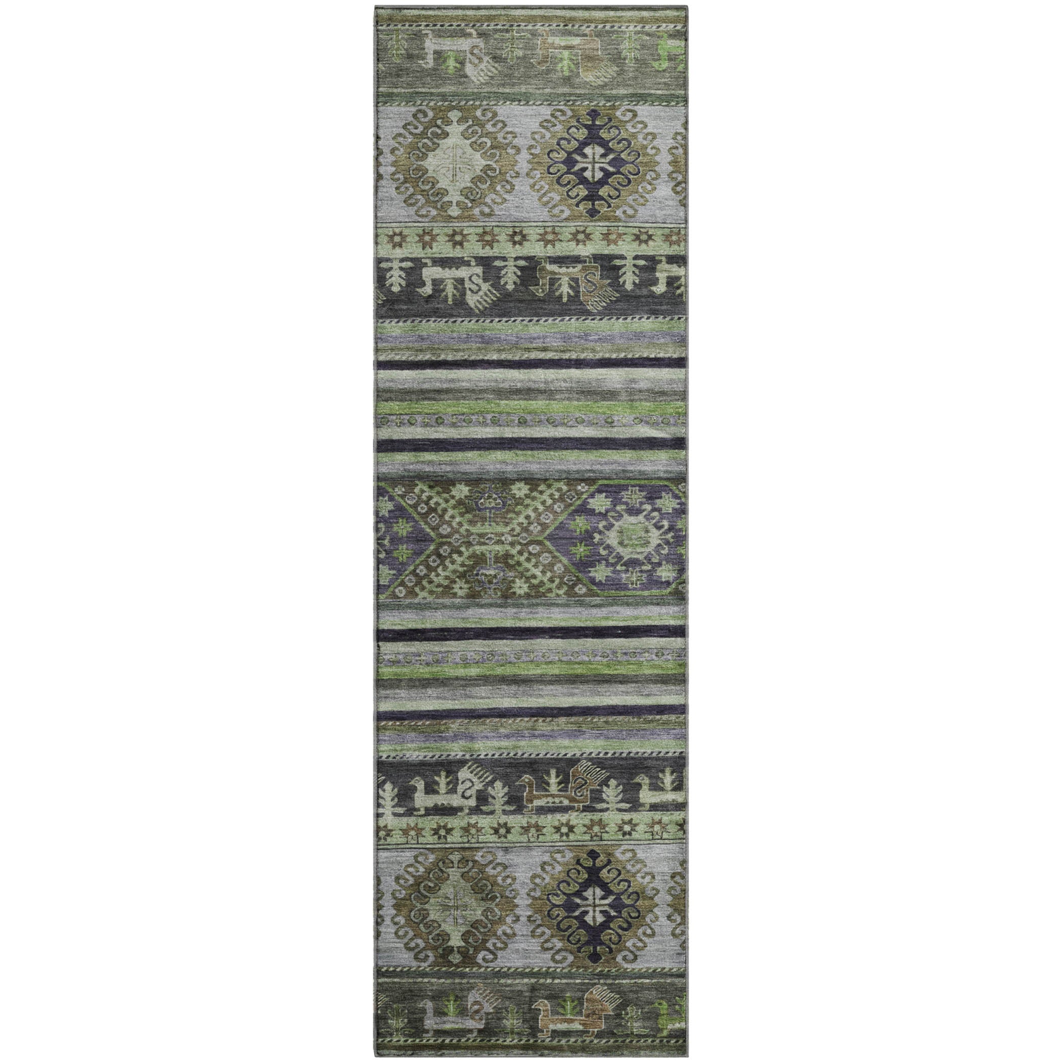 Rome Machine Washable Transitional Fern Green Rug 2'3" x 7'6" #shape_Runner