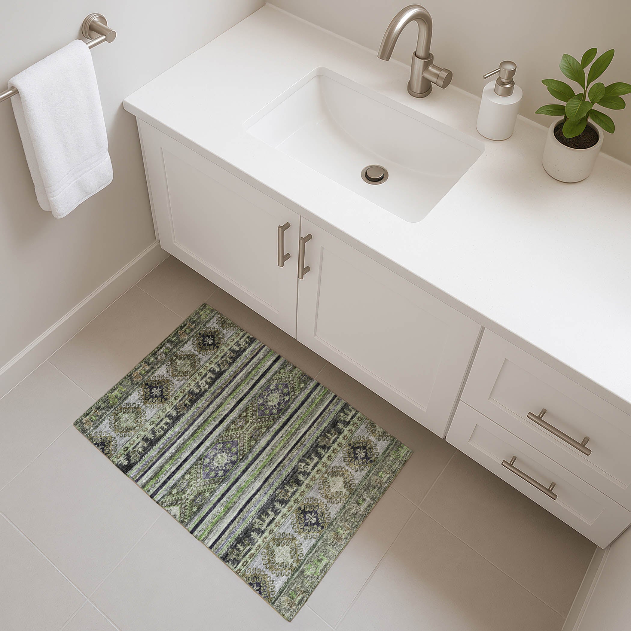 Rome Machine Washable Transitional Fern Green Rug 1'8" x 2'6" #shape_Rectangle