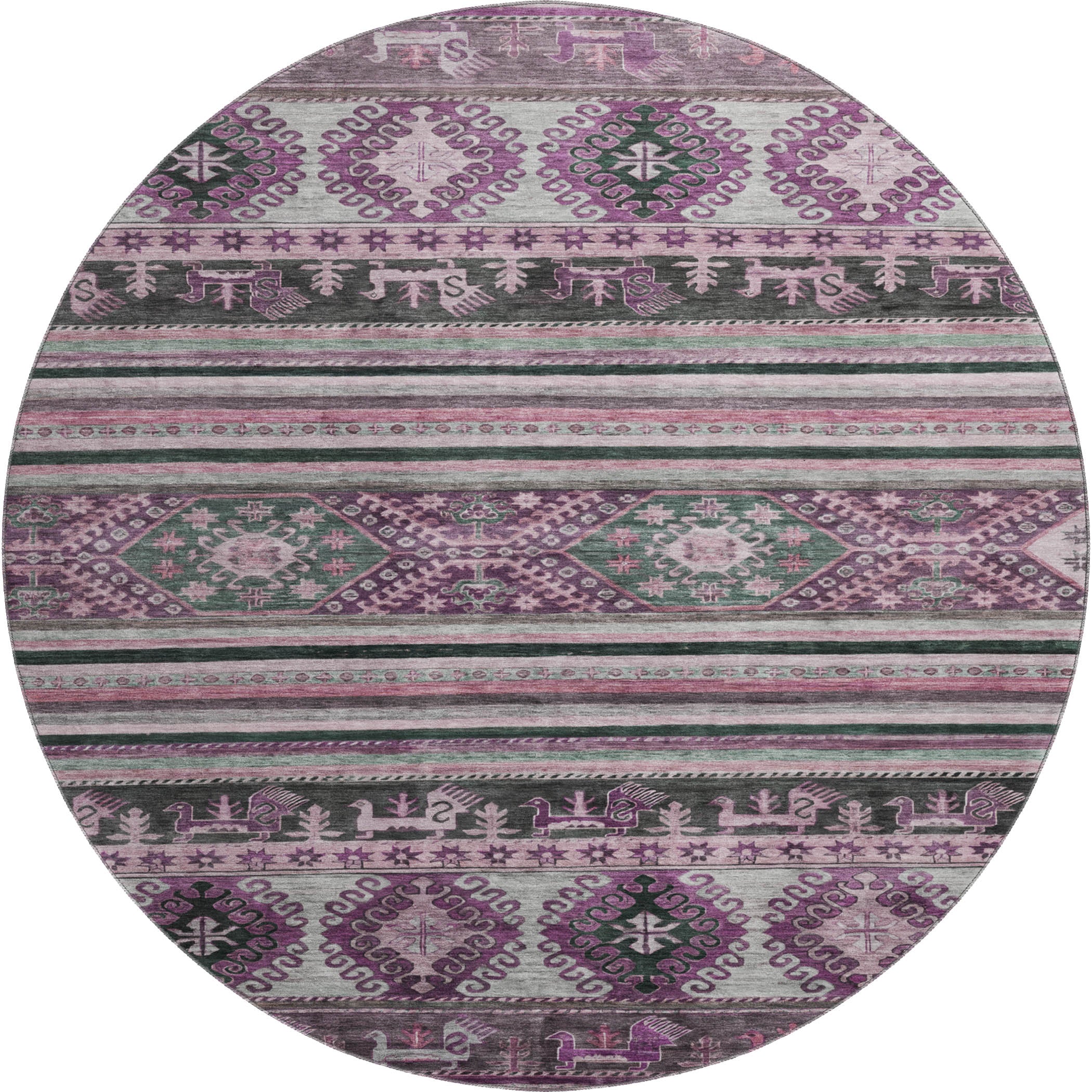 Rome Machine Washable Transitional Purple Rug 8' x 8' #shape_Round
