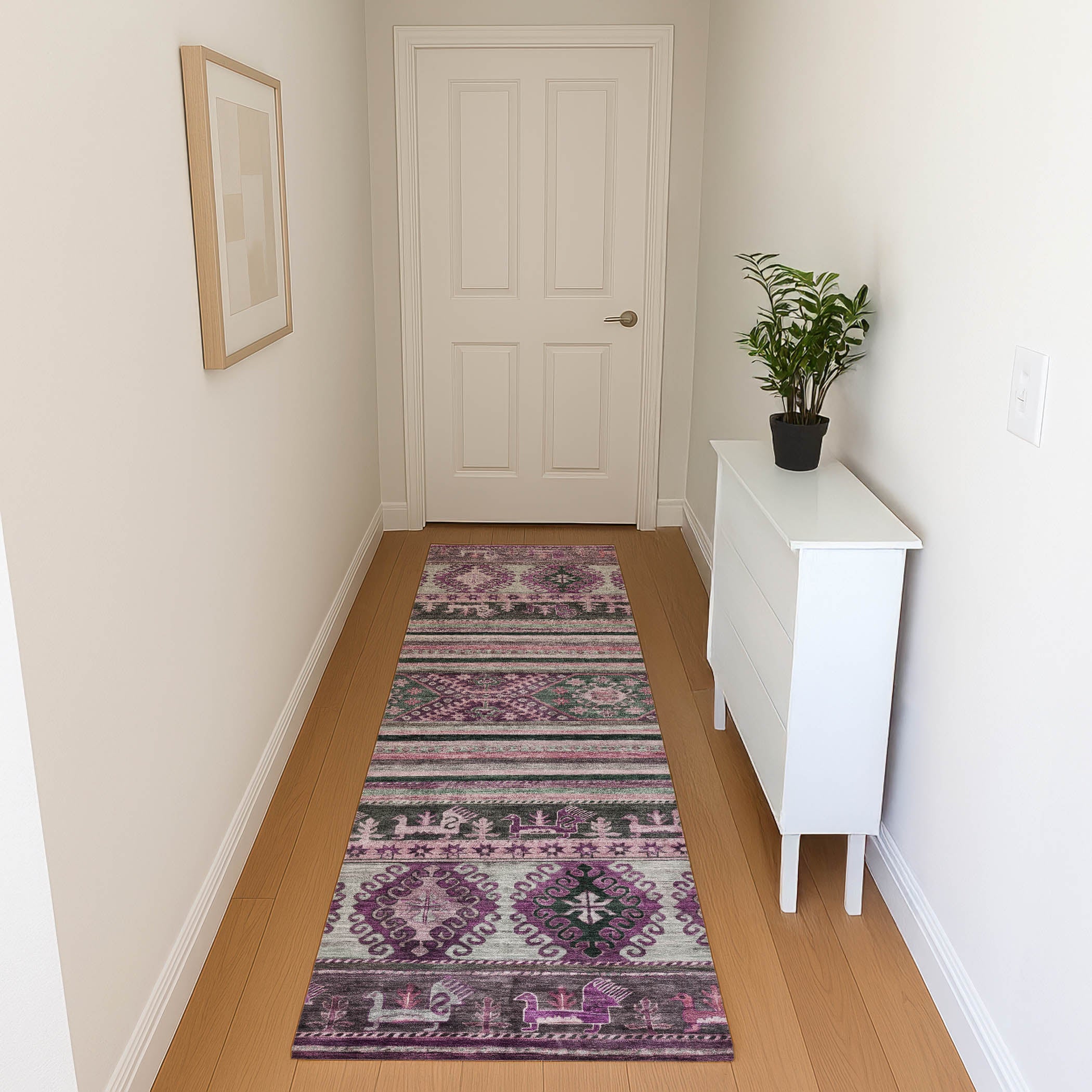Rome Machine Washable Transitional Purple Rug 2'3" x 7'6" #shape_Runner