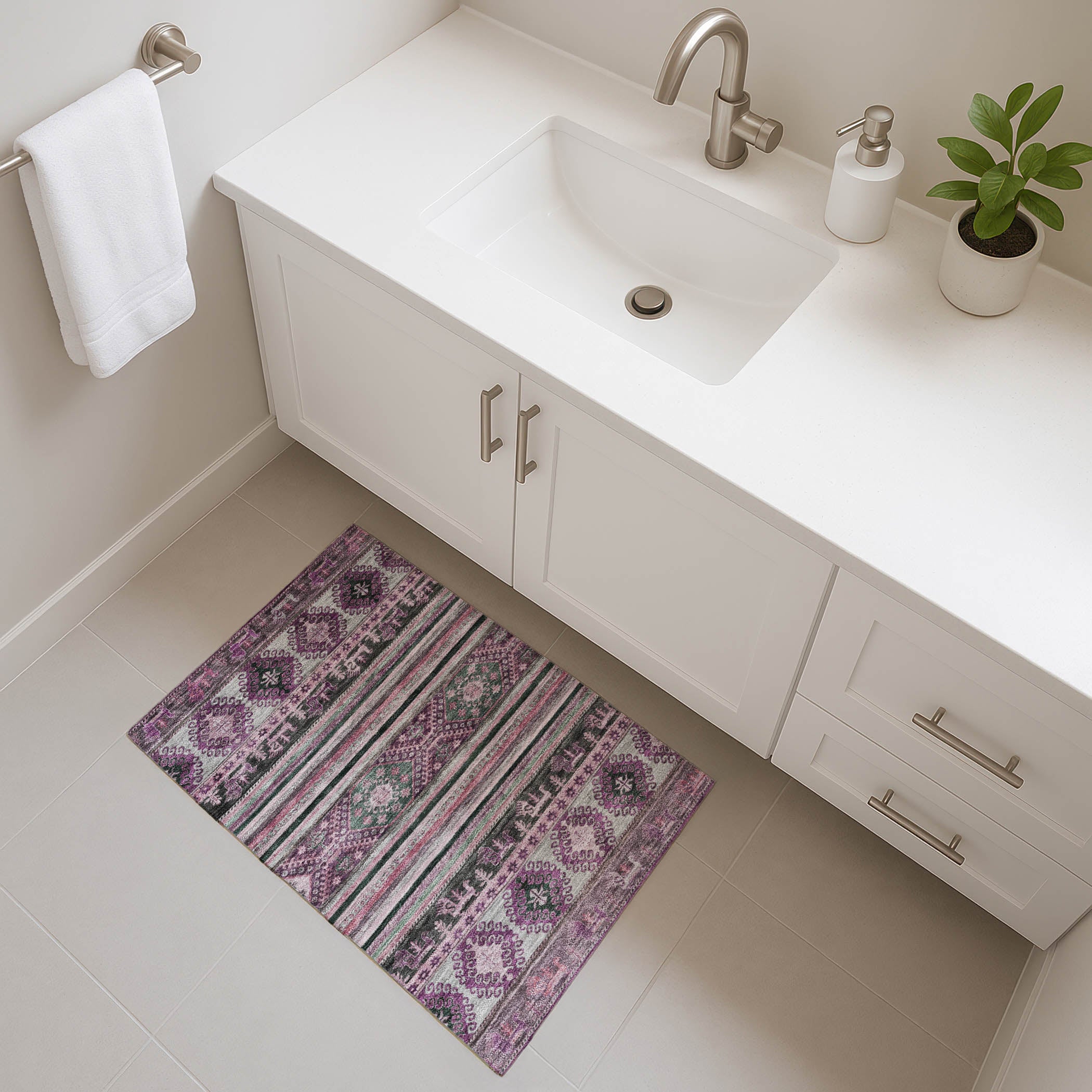 Rome Machine Washable Transitional Purple Rug 1'8" x 2'6" #shape_Rectangle