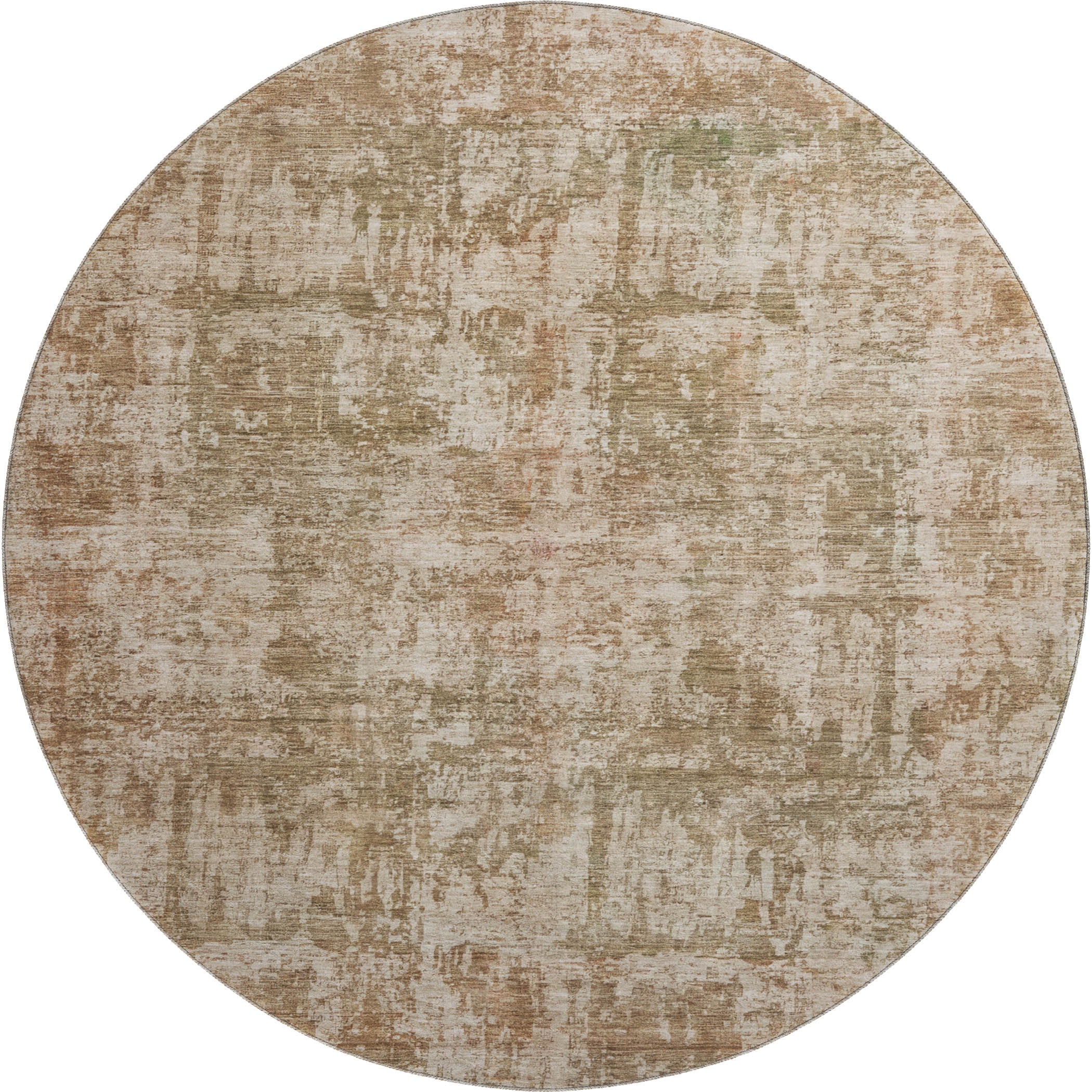 Queenstown Machine Washable Transitional Beige Brown Rug 8' x 8' #shape_Round