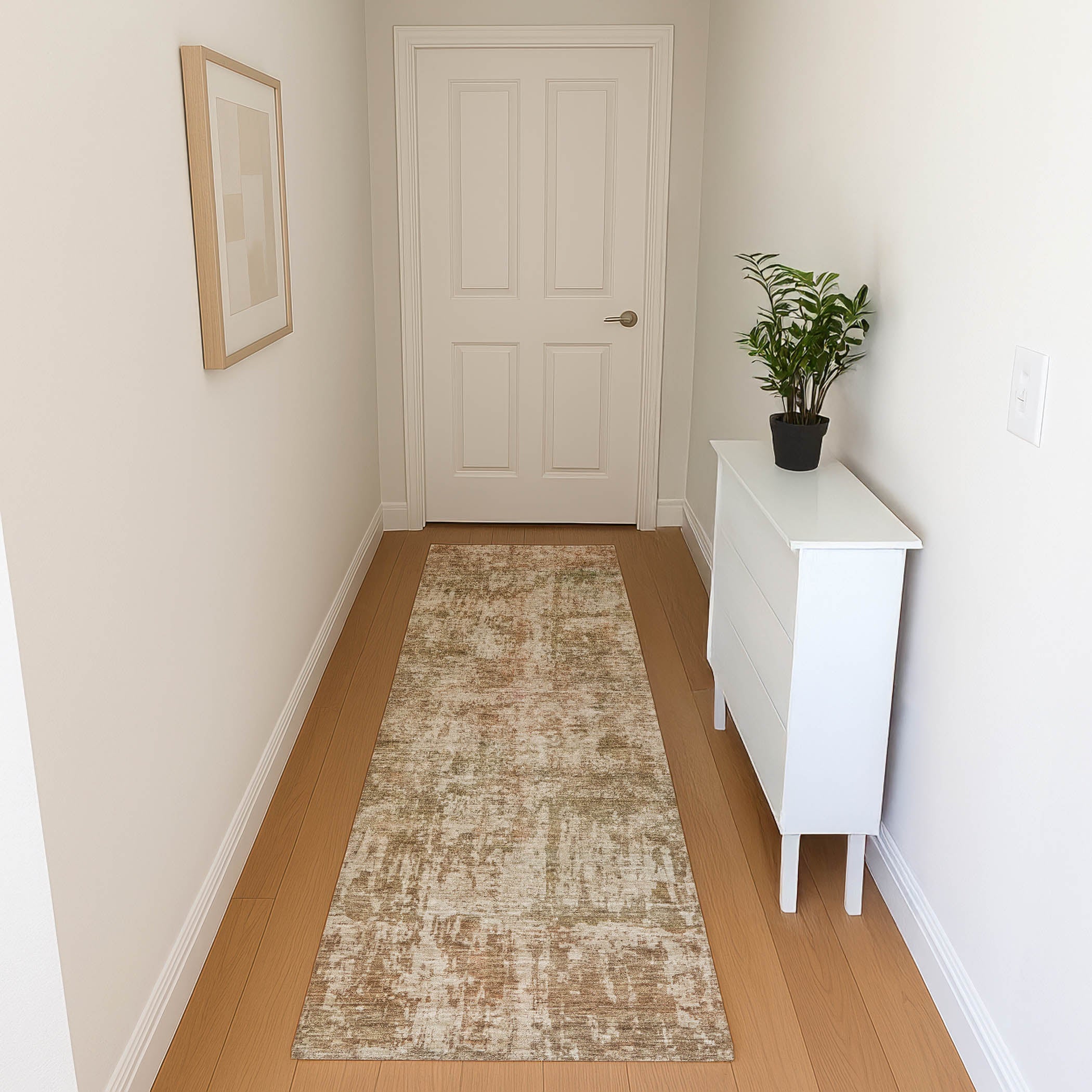 Queenstown Machine Washable Transitional Beige Brown Rug 2'3" x 7'6" #shape_Runner