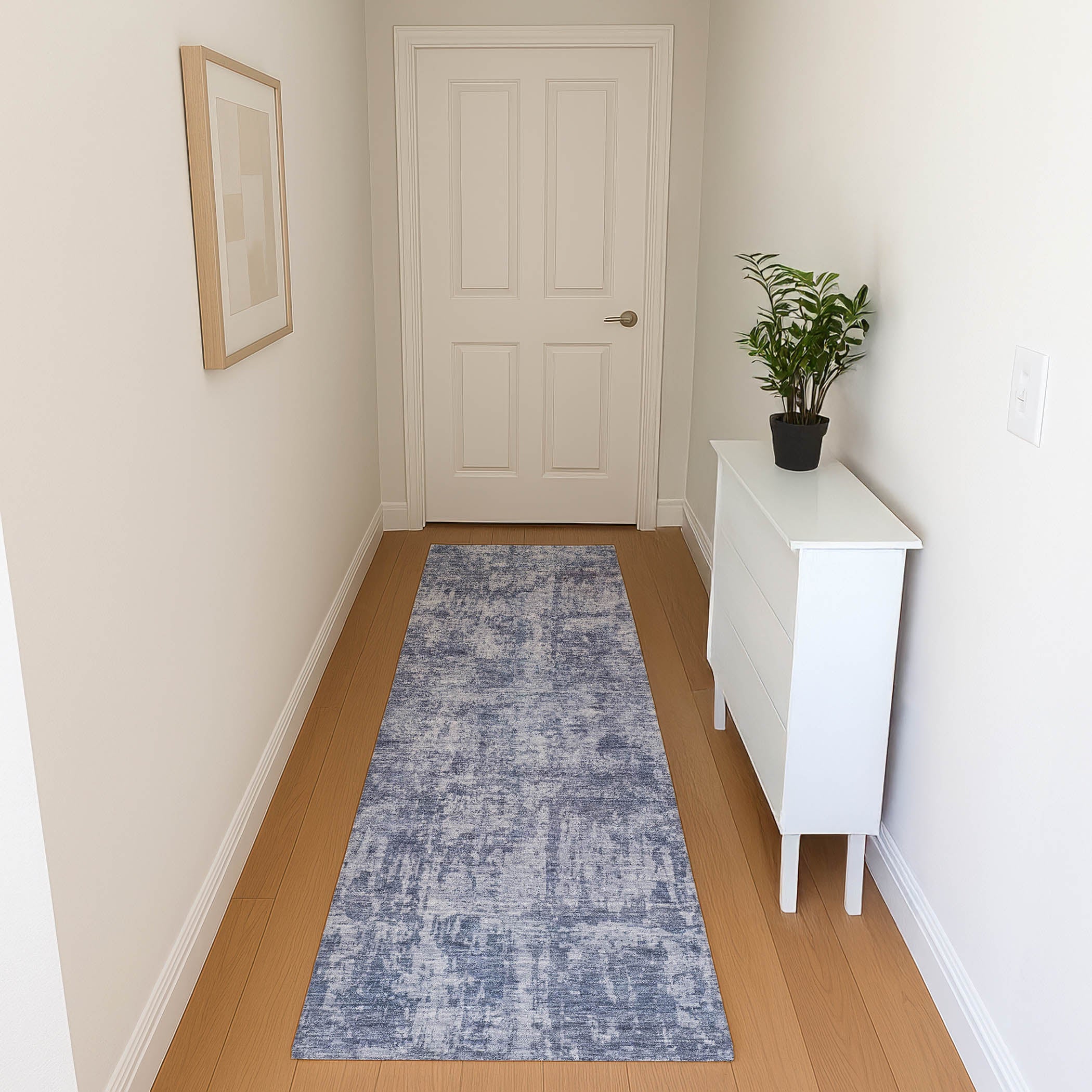 Queenstown Machine Washable Transitional Blue Rug 2'3" x 7'6" #shape_Runner