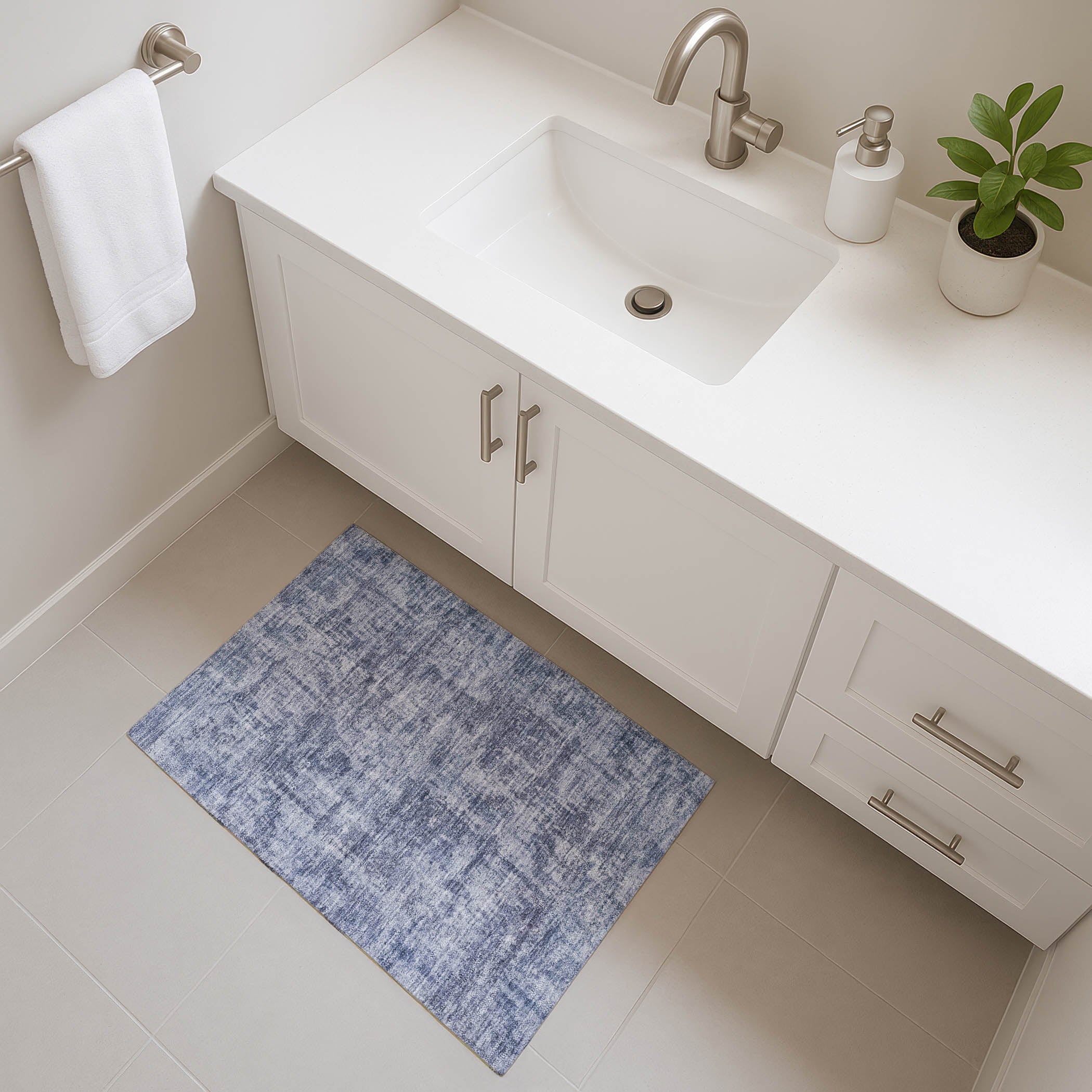 Queenstown Machine Washable Transitional Blue Rug 1'8" x 2'6" #shape_Rectangle