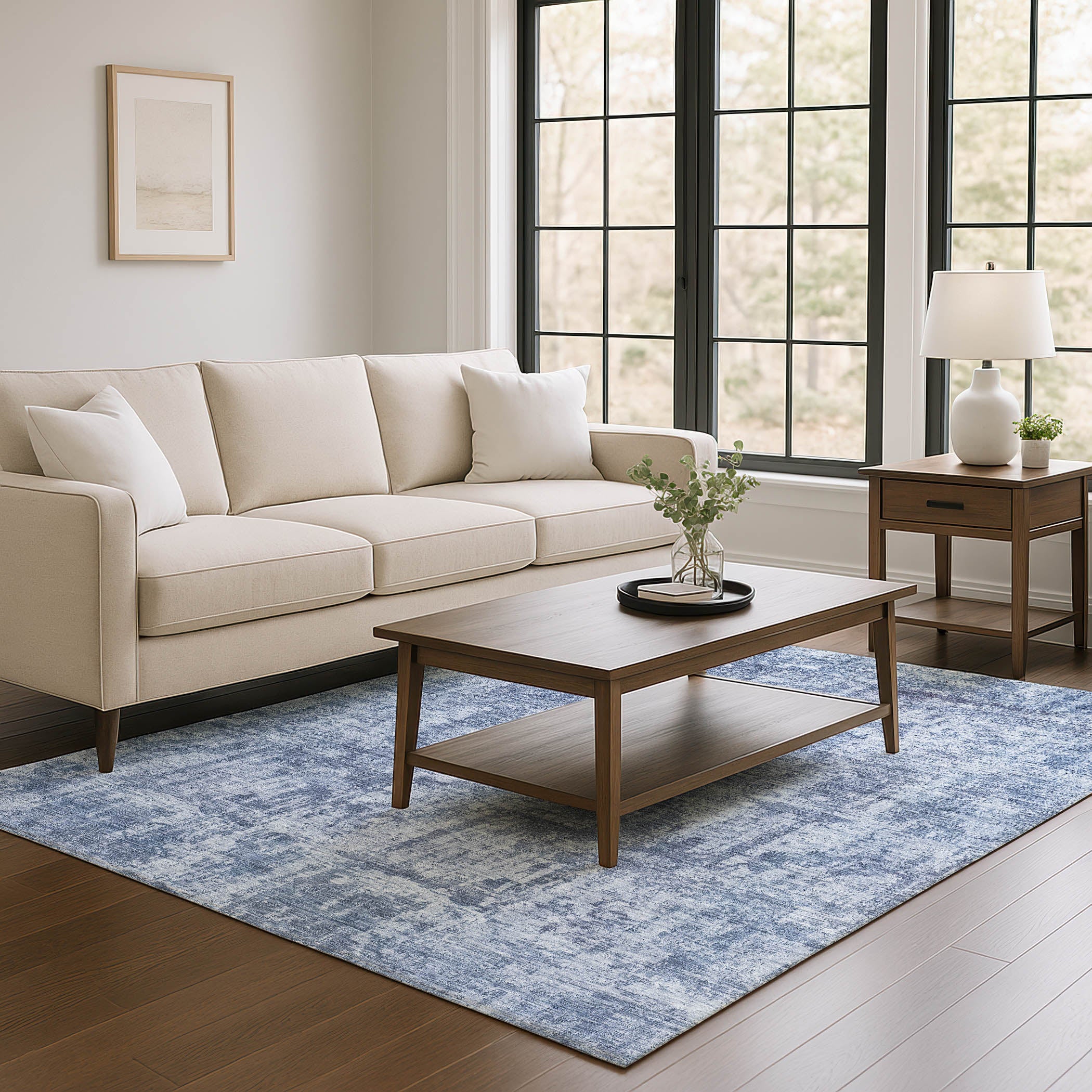 Queenstown Machine Washable Transitional Blue Rug 2'6" x 3'10" #shape_Rectangle