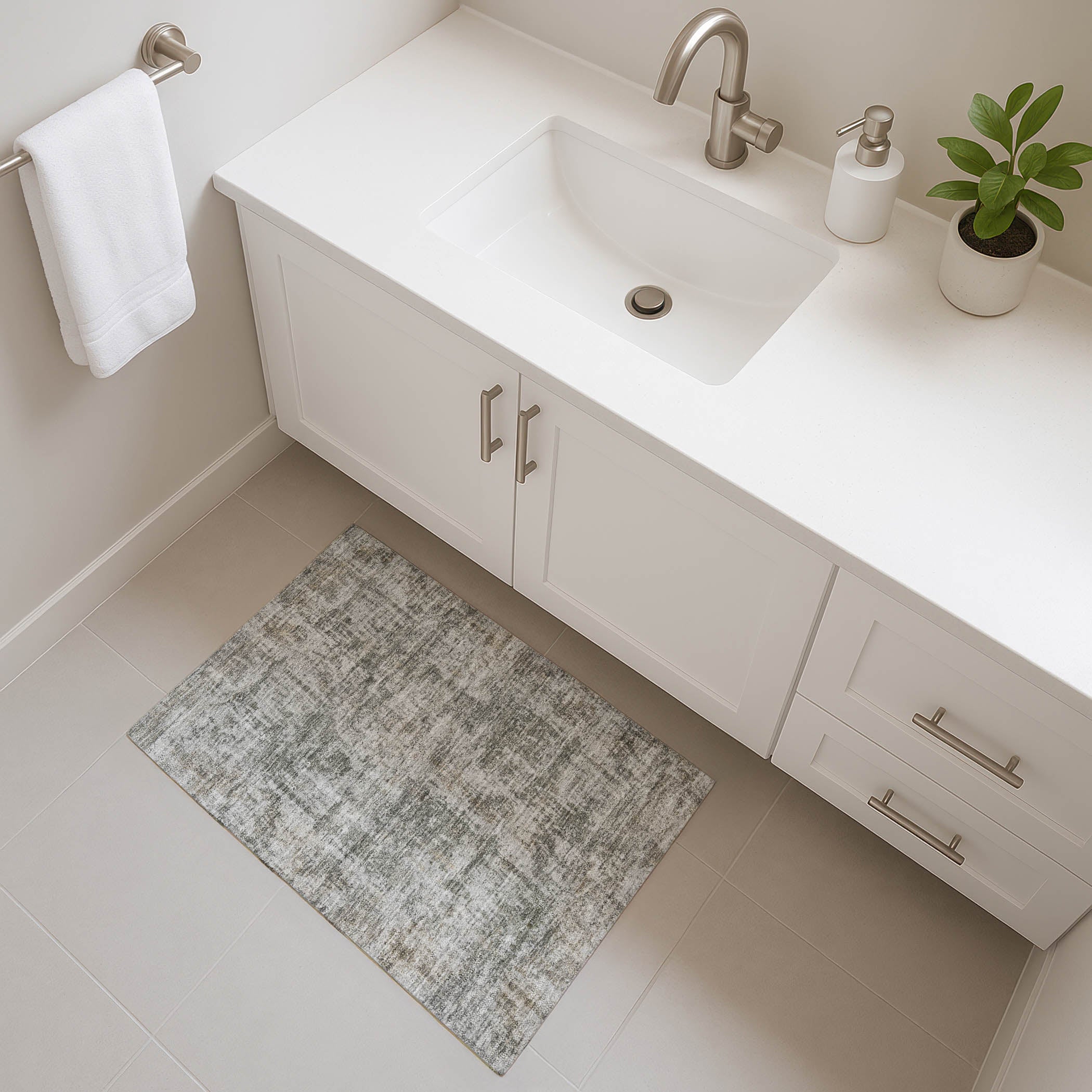 Queenstown Machine Washable Transitional Pewter Gray Rug 1'8" x 2'6" #shape_Rectangle