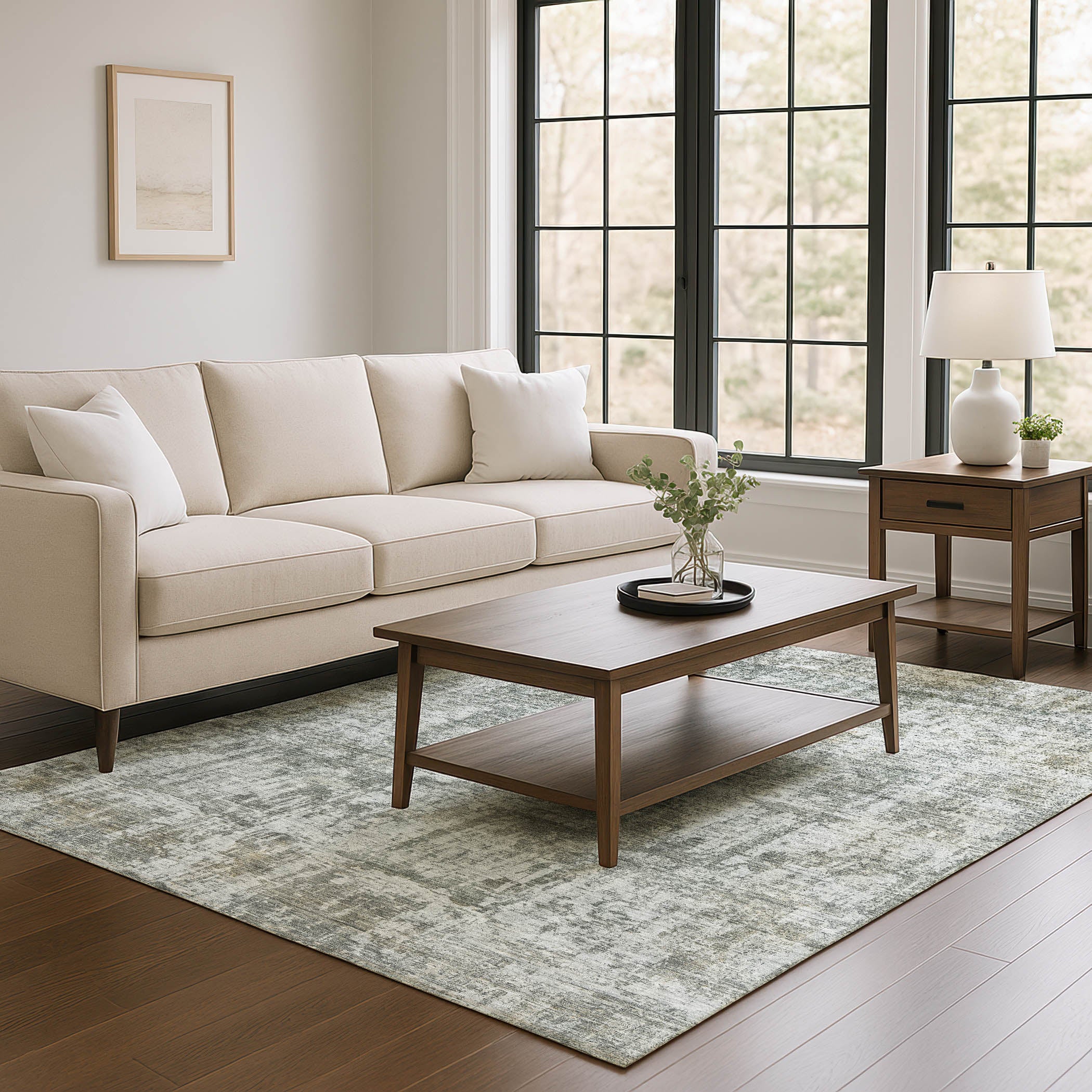 Queenstown Machine Washable Transitional Pewter Gray Rug 2'6" x 3'10" #shape_Rectangle