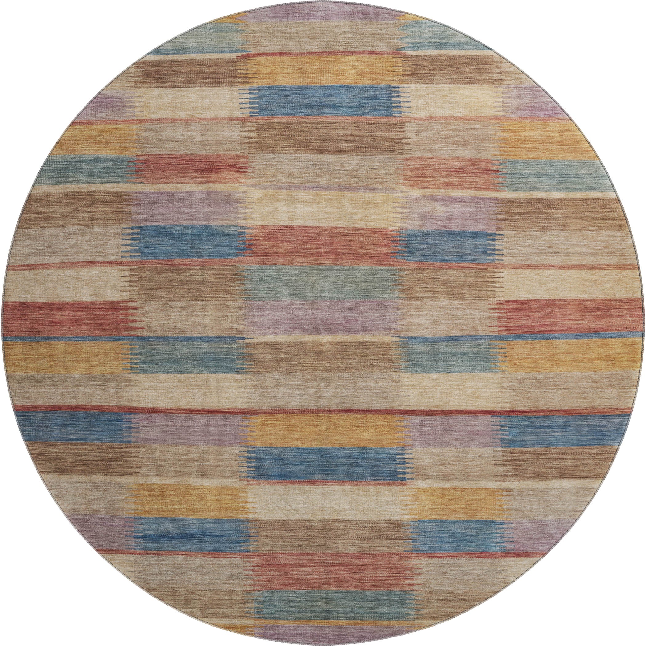 Bergen Machine Washable Transitional Beige Brown Rug 8' x 8' #shape_Round