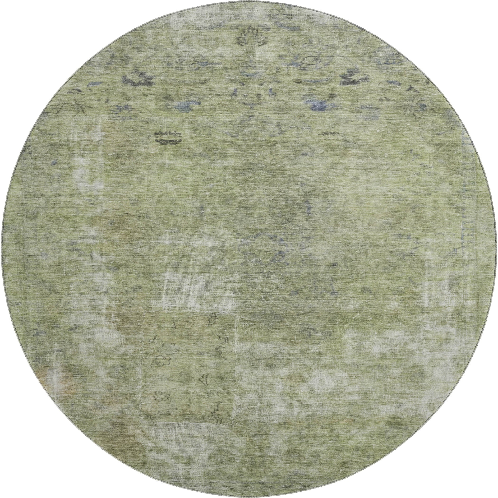 Dublin Machine Washable Traditional Aloe Green Rug 8' x 8' #shape_Round