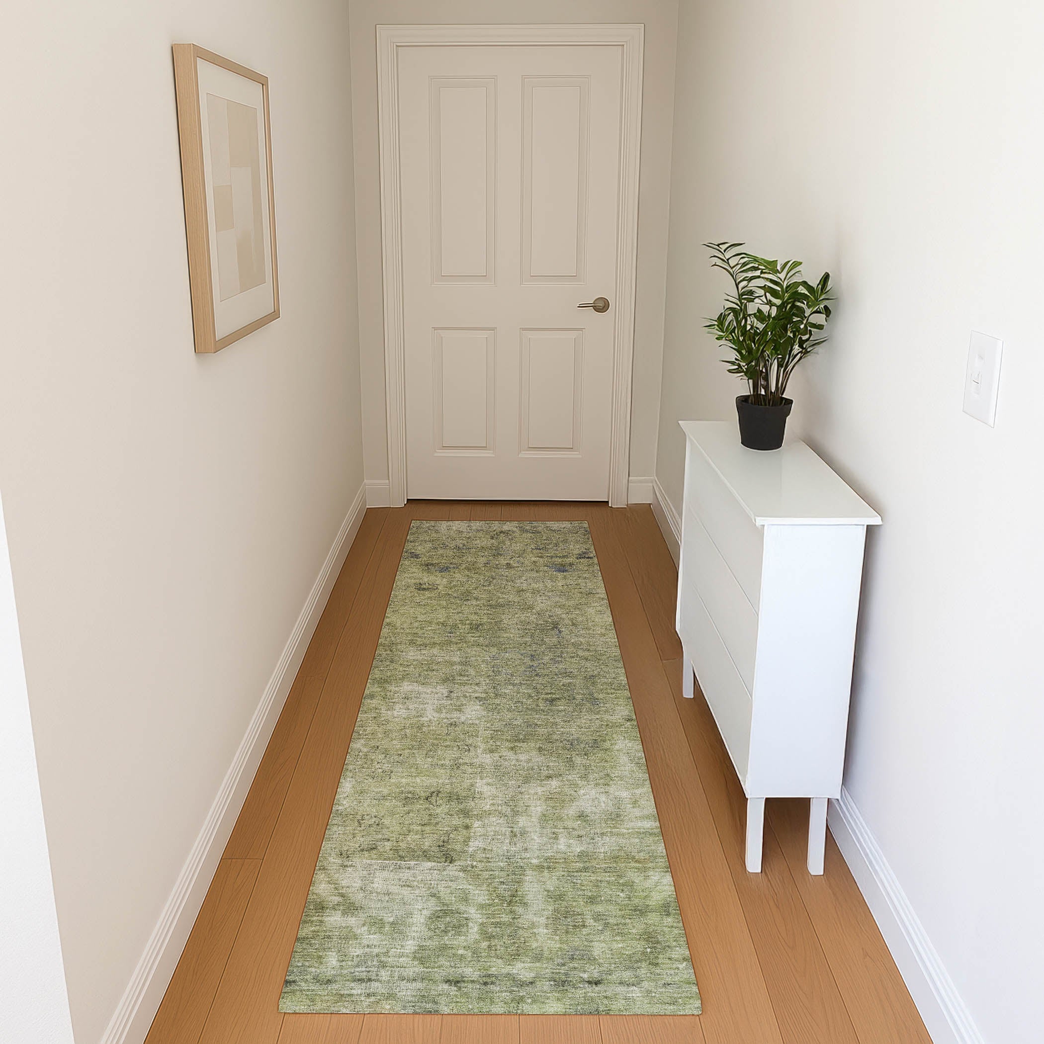 Dublin Machine Washable Traditional Aloe Green Rug 2'3" x 7'6" #shape_Runner
