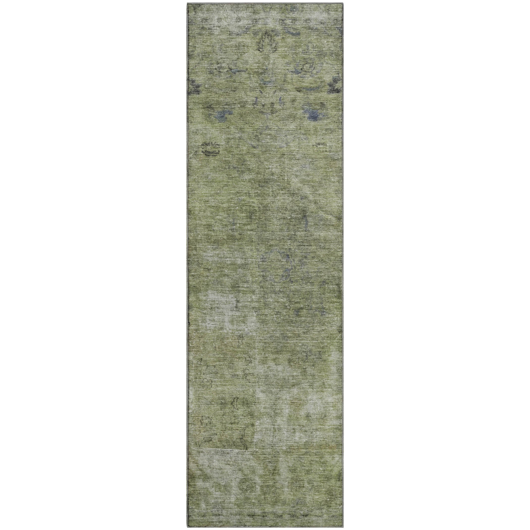 Dublin Machine Washable Traditional Aloe Green Rug 2'3" x 7'6" #shape_Runner
