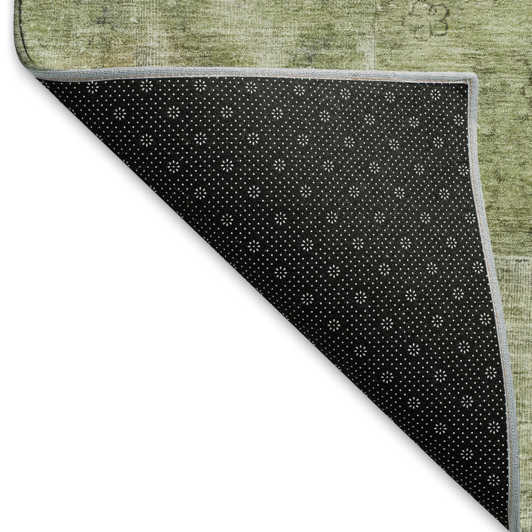 Dublin Machine Washable Traditional Aloe Green Rug 1'8" x 2'6" #shape_Rectangle