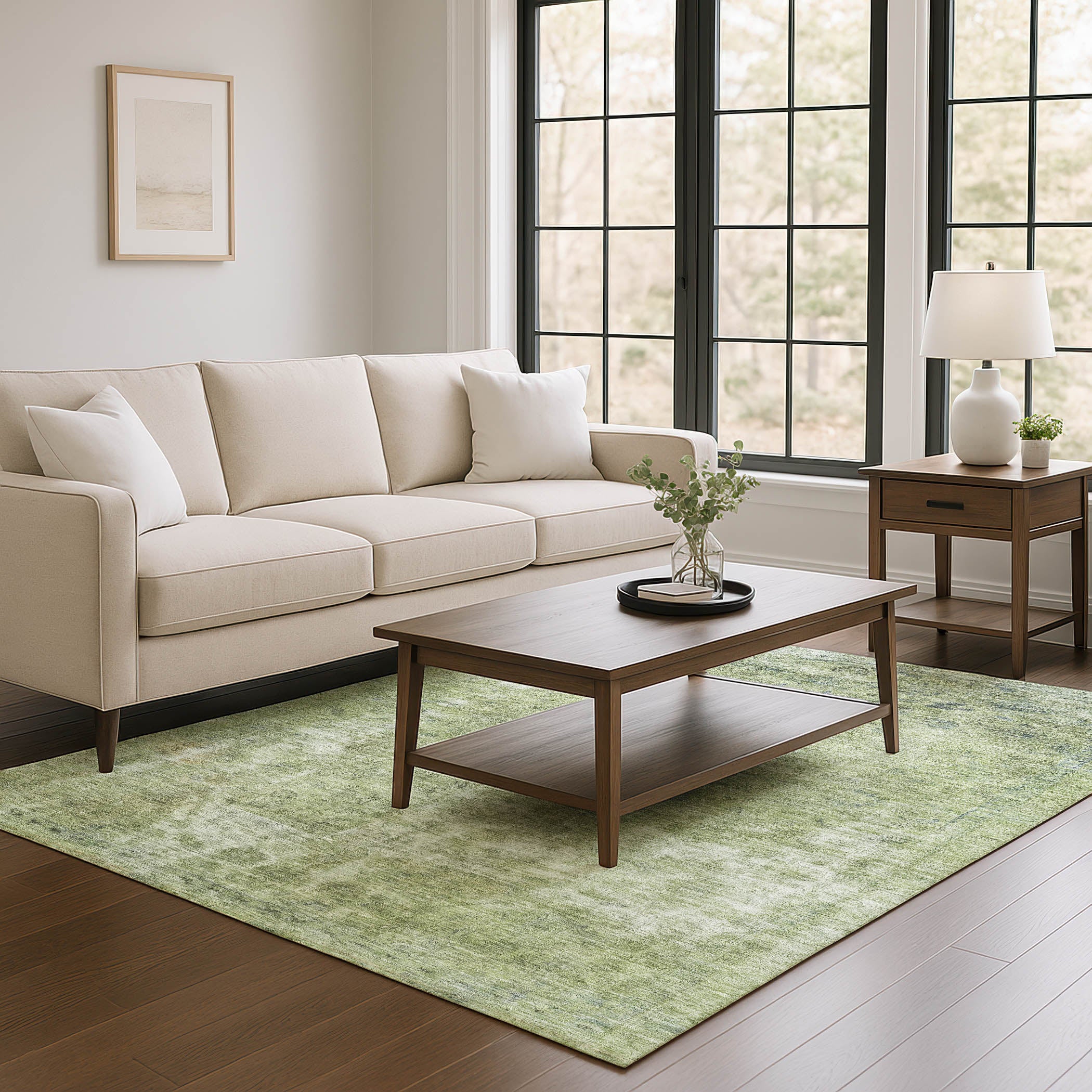 Dublin Machine Washable Traditional Aloe Green Rug 2'6" x 3'10" #shape_Rectangle