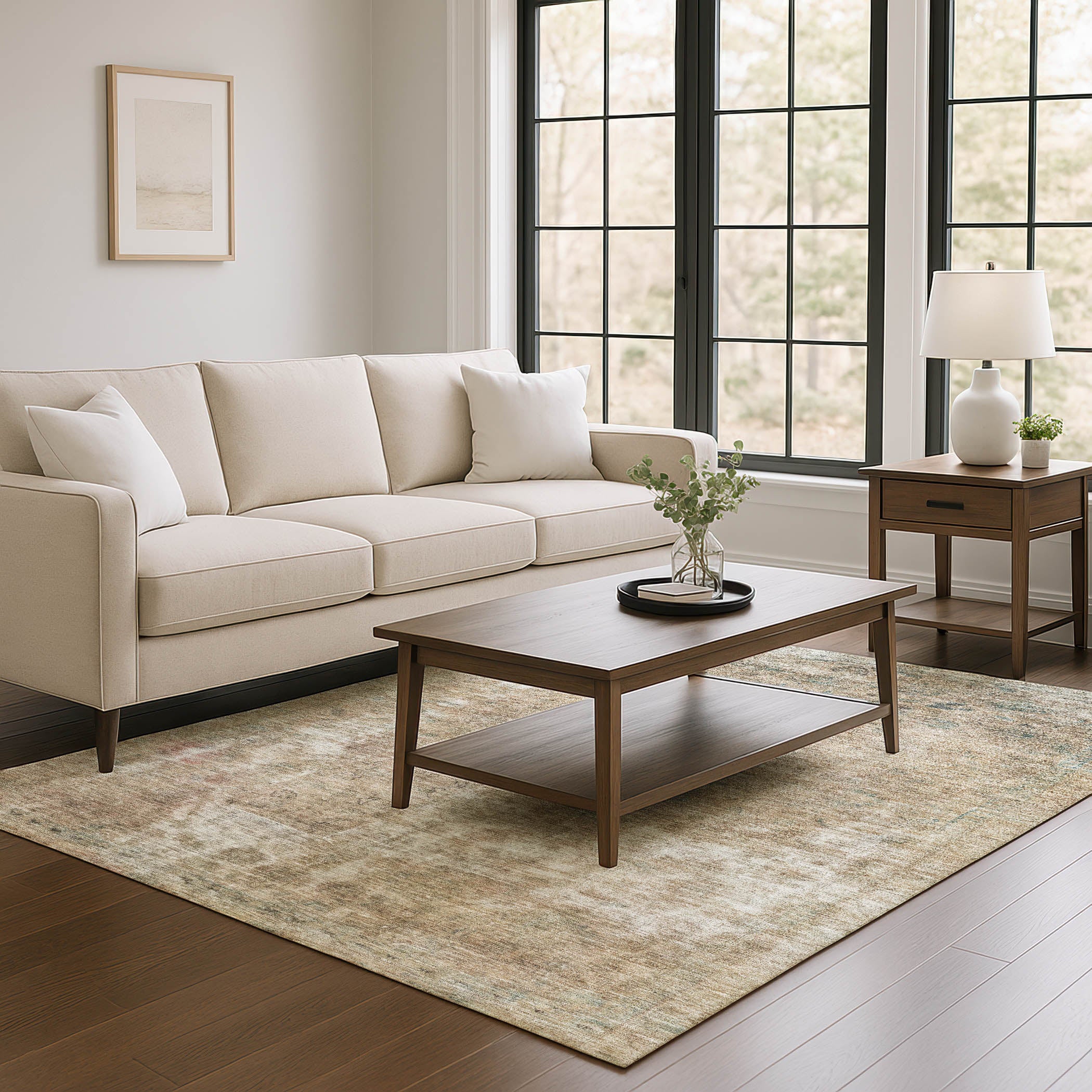 Dublin Machine Washable Traditional Beige Brown Rug 2'6" x 3'10" #shape_Rectangle