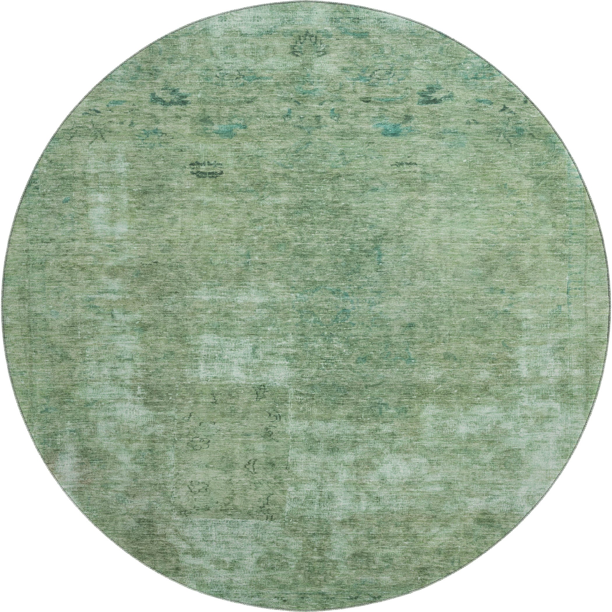 Dublin Machine Washable Traditional Sage Green Rug 8' x 8' #shape_Round