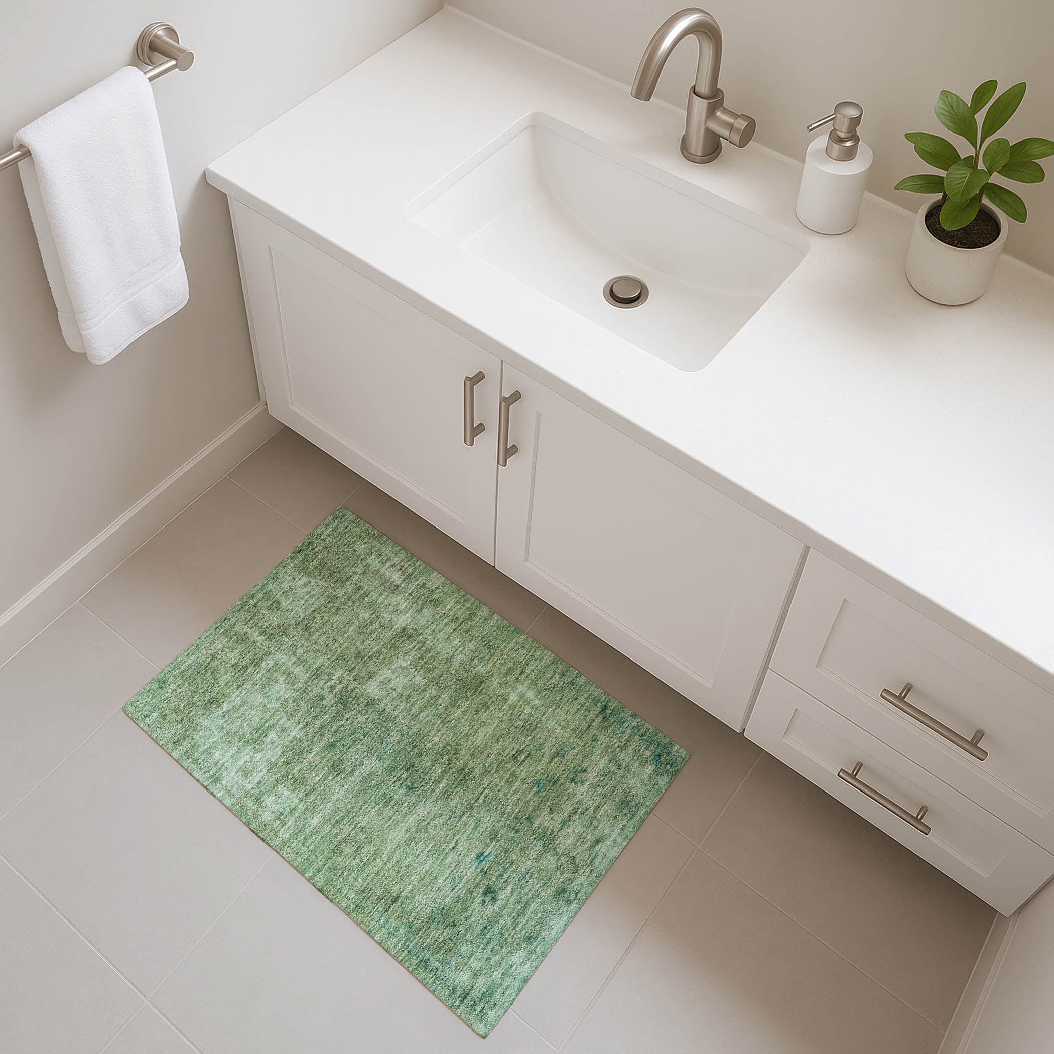 Dublin Machine Washable Traditional Sage Green Rug 1'8" x 2'6" #shape_Rectangle