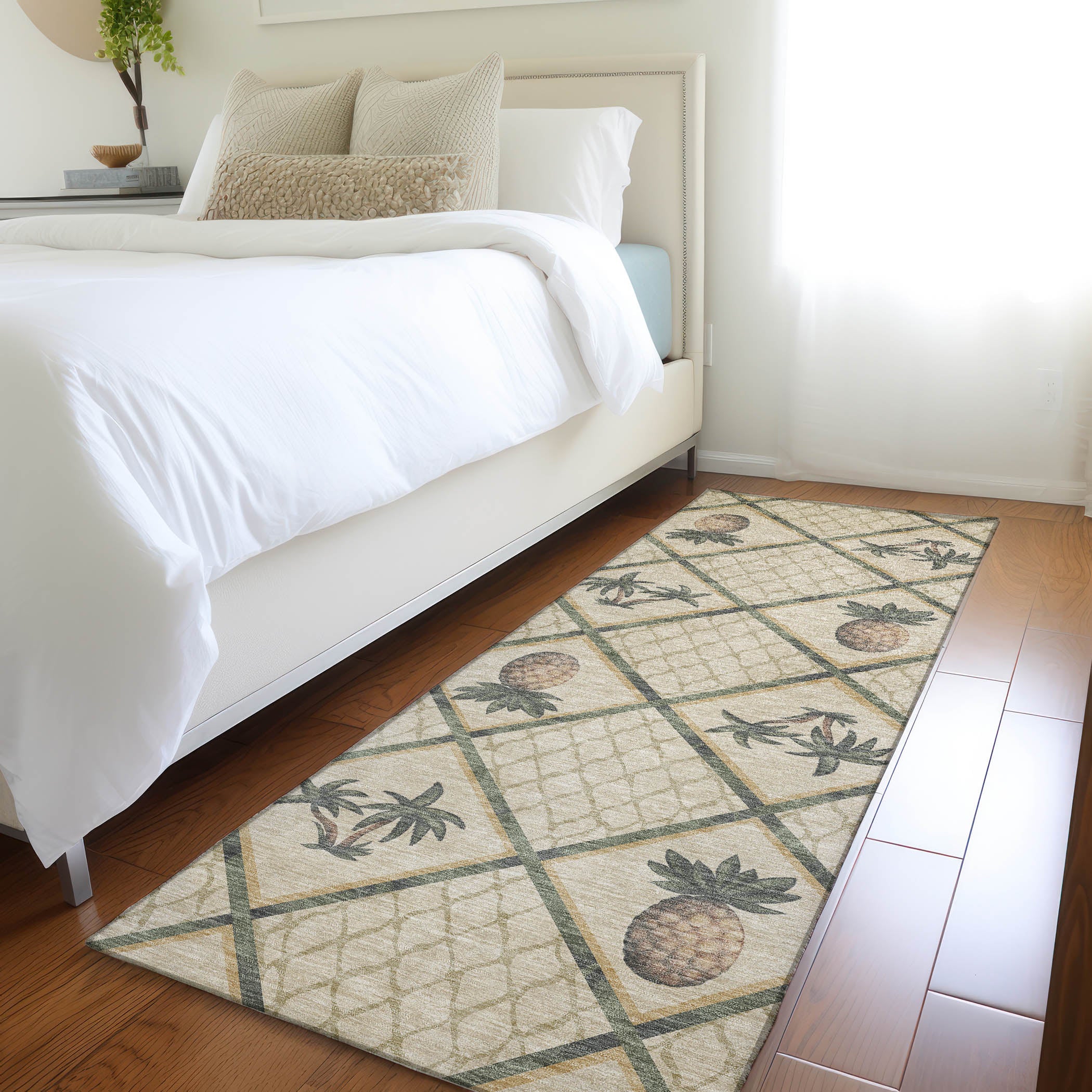 Valletta Machine Washable Kitchen Palm Beige Rug 2'3" x 7'6" #shape_Runner