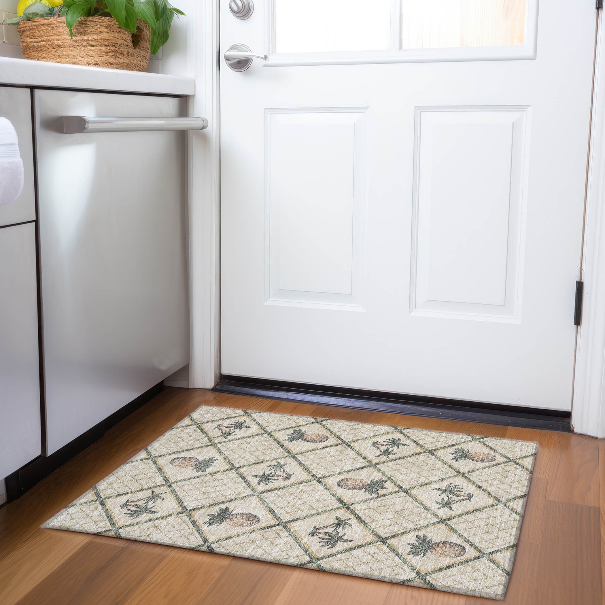 Valletta Machine Washable Kitchen Palm Beige Rug 1'8" x 2'6" #shape_Rectangle