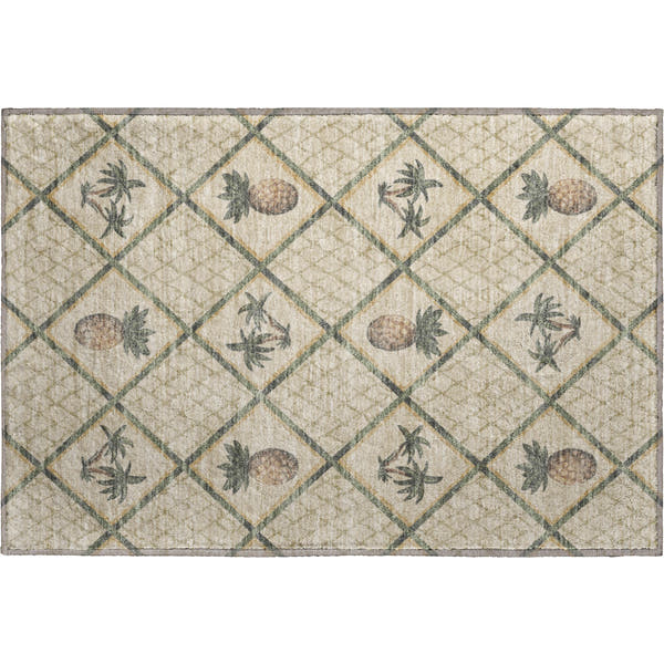 Valletta Machine Washable Kitchen Palm Beige Rug 1'8" x 2'6"