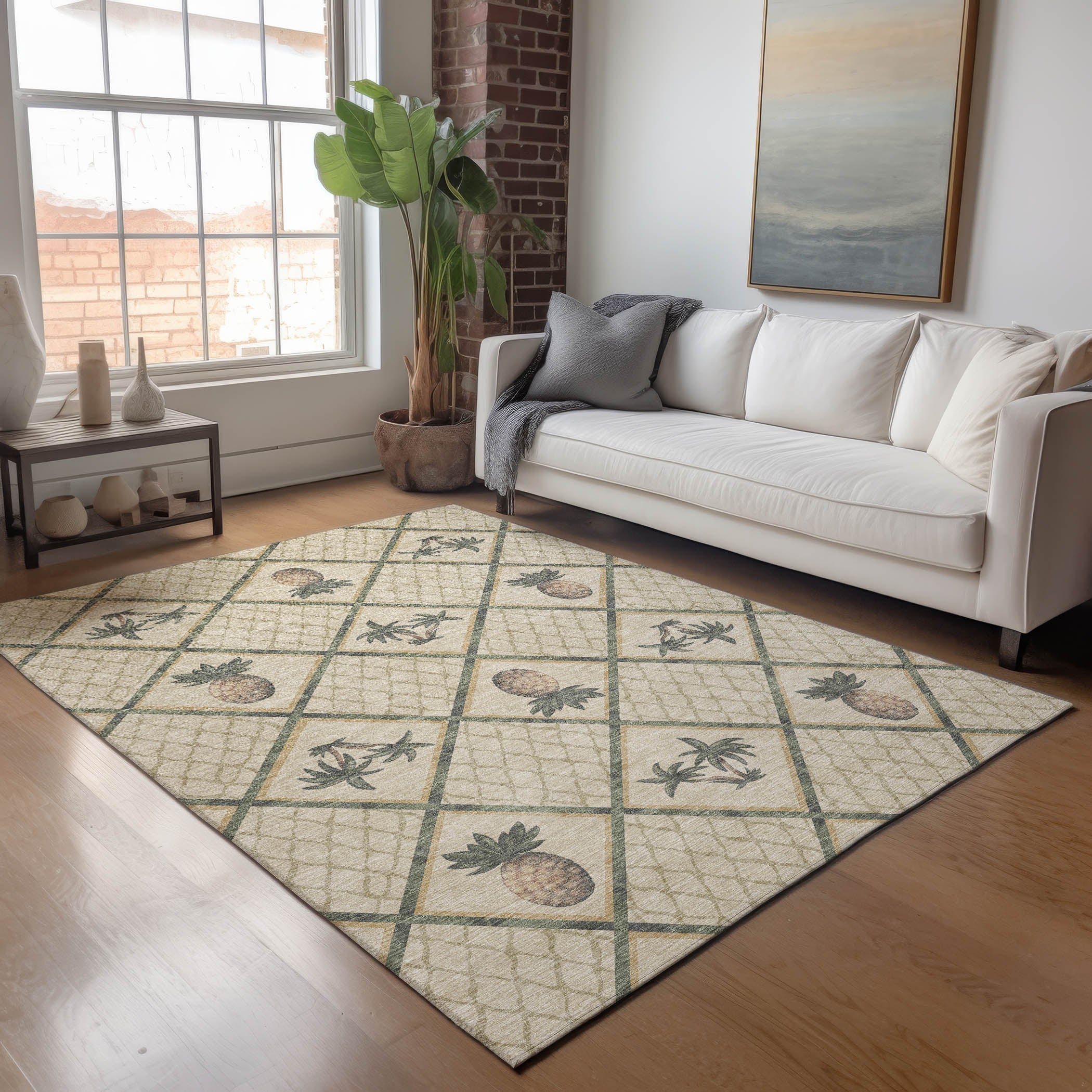 Valletta Machine Washable Kitchen Palm Beige Rug 2'6" x 3'10" #shape_Rectangle