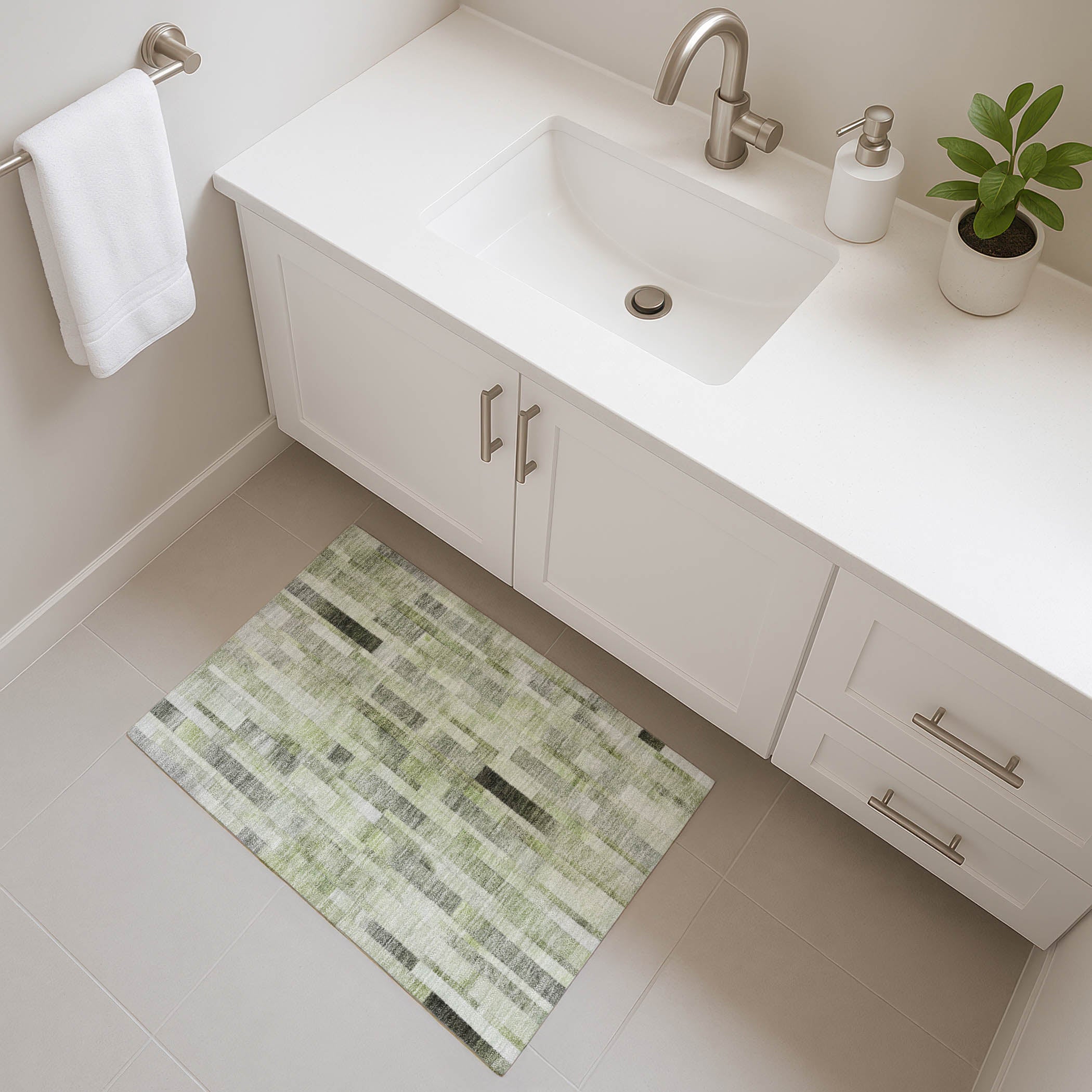 Siena Machine Washable Transitional Green Rug 1'8" x 2'6" #shape_Rectangle