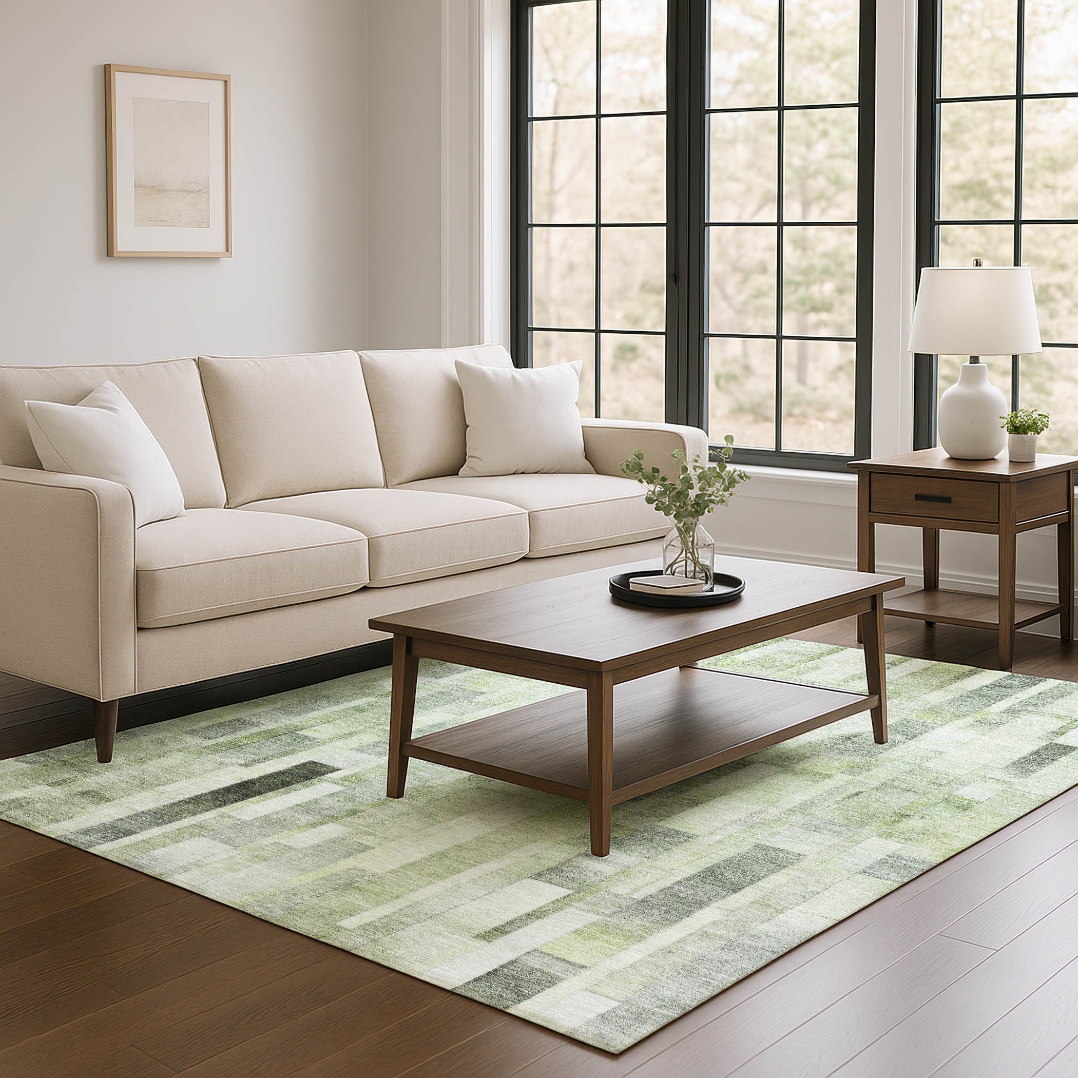 Siena Machine Washable Transitional Green Rug 2'6" x 3'10" #shape_Rectangle