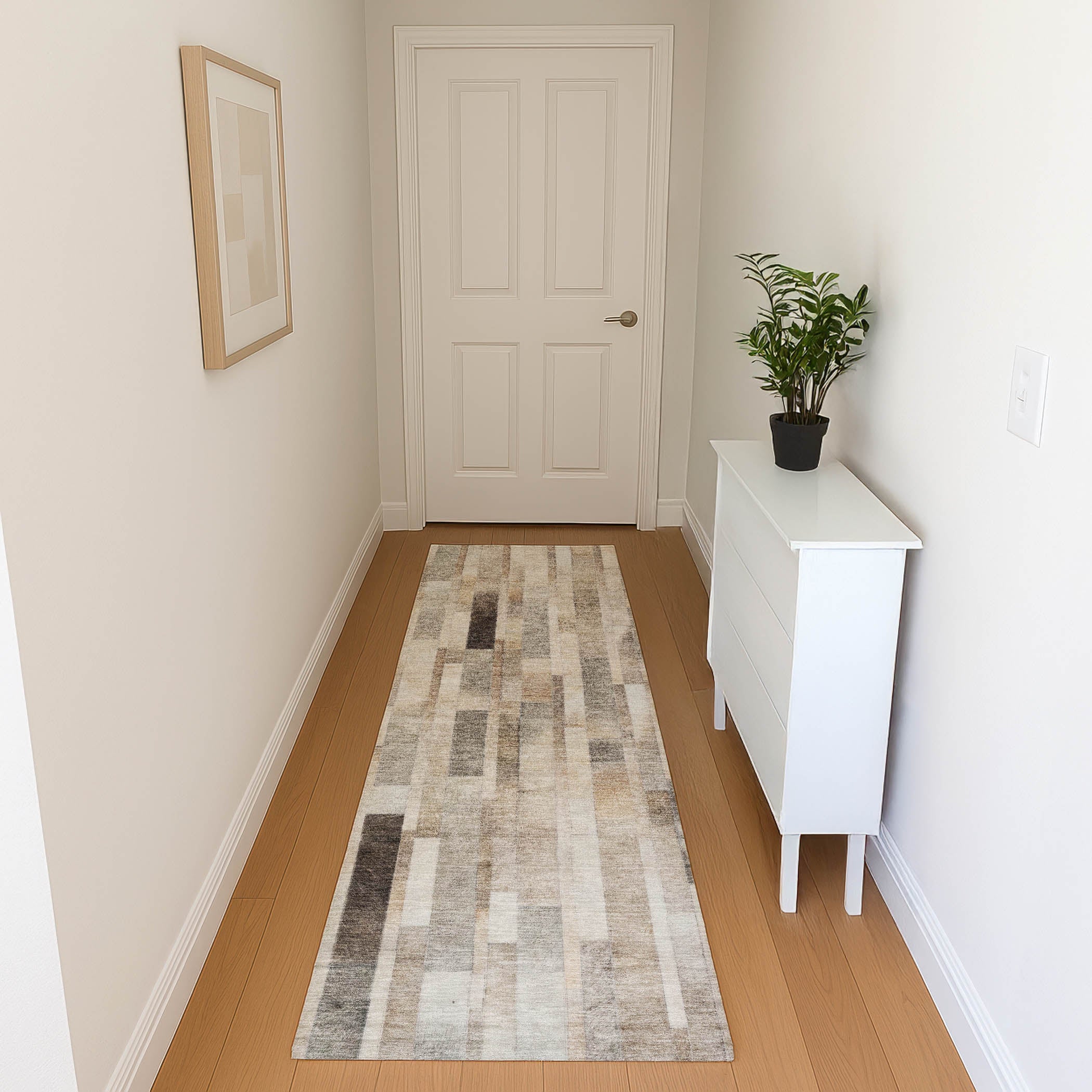 Siena Machine Washable Transitional Taupe Brown Rug 2'3" x 7'6" #shape_Runner