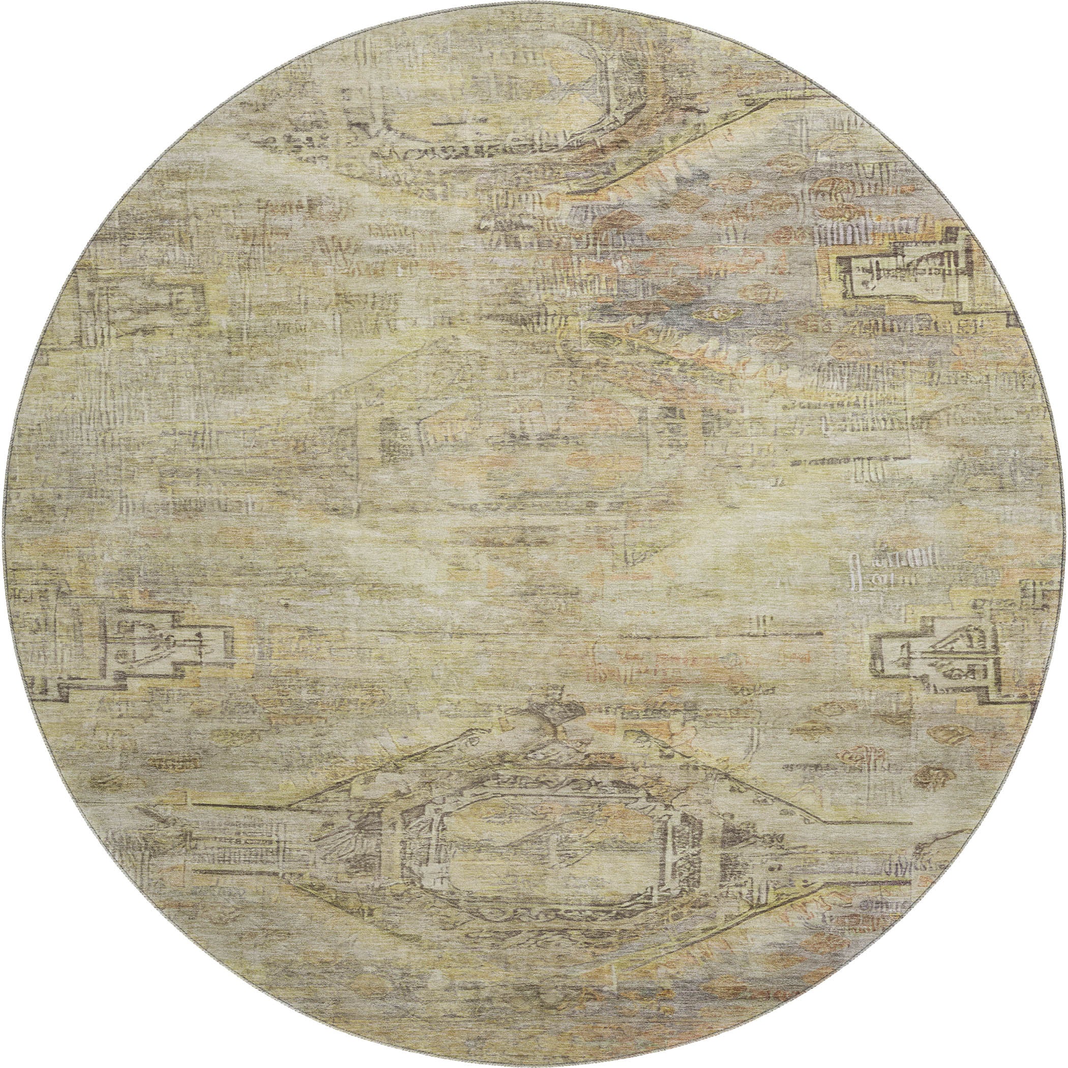 Santorini Machine Washable Traditional Aloe Green Rug 8' x 8' #shape_Round