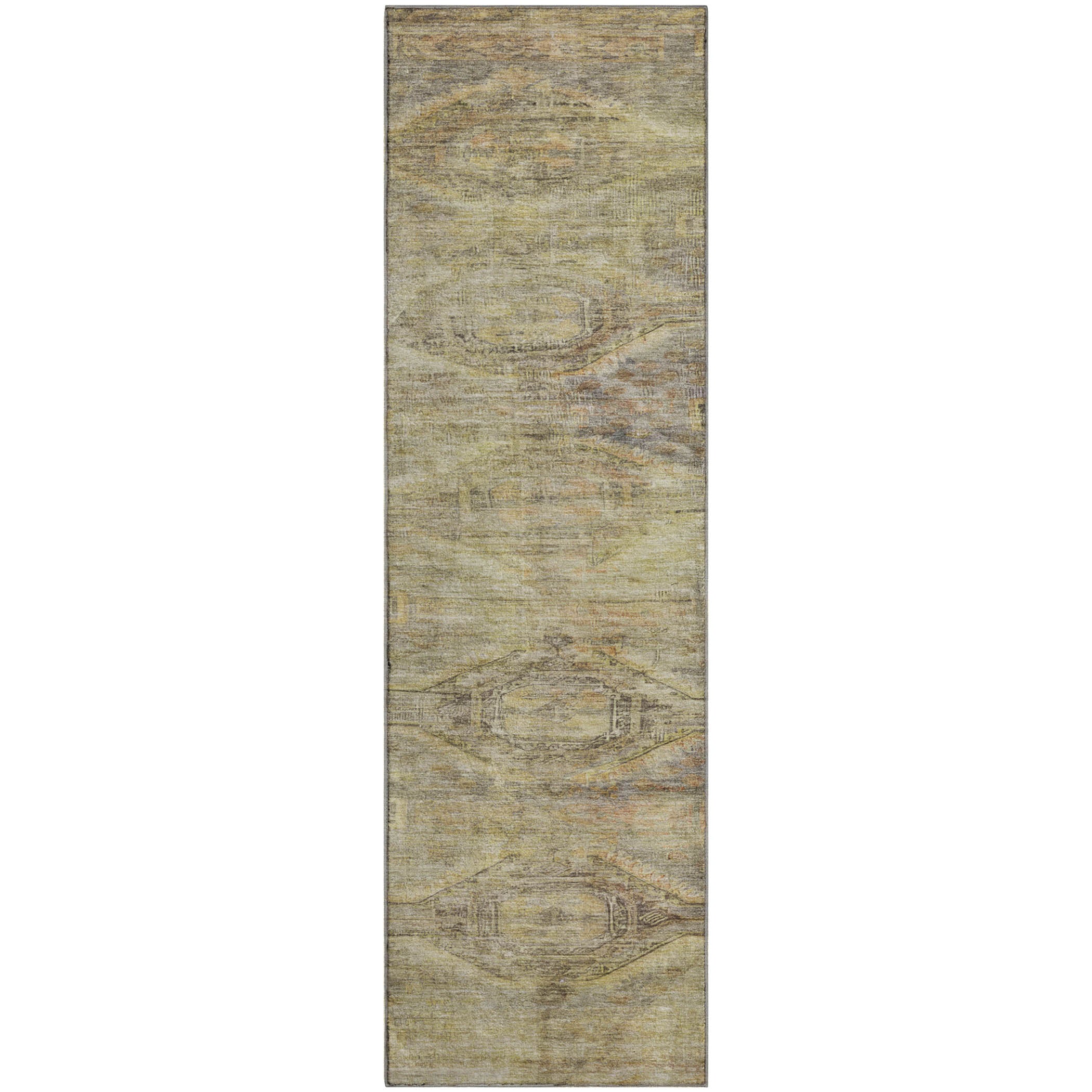 Santorini Machine Washable Traditional Aloe Green Rug 2'3" x 7'6" #shape_Runner